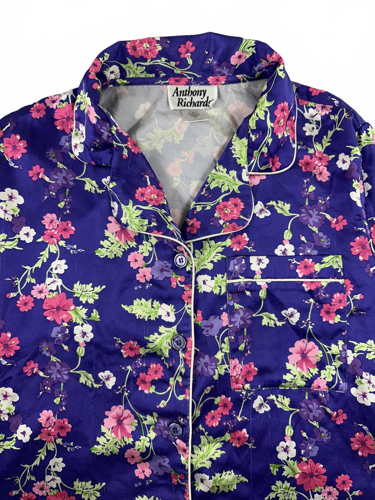 Anthony Richards Vintage Satin Floral Pajama Top Purple Pink