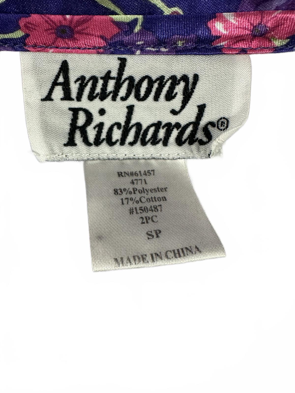 Anthony Richards Vintage Satin Floral Pajama Top Purple Pink