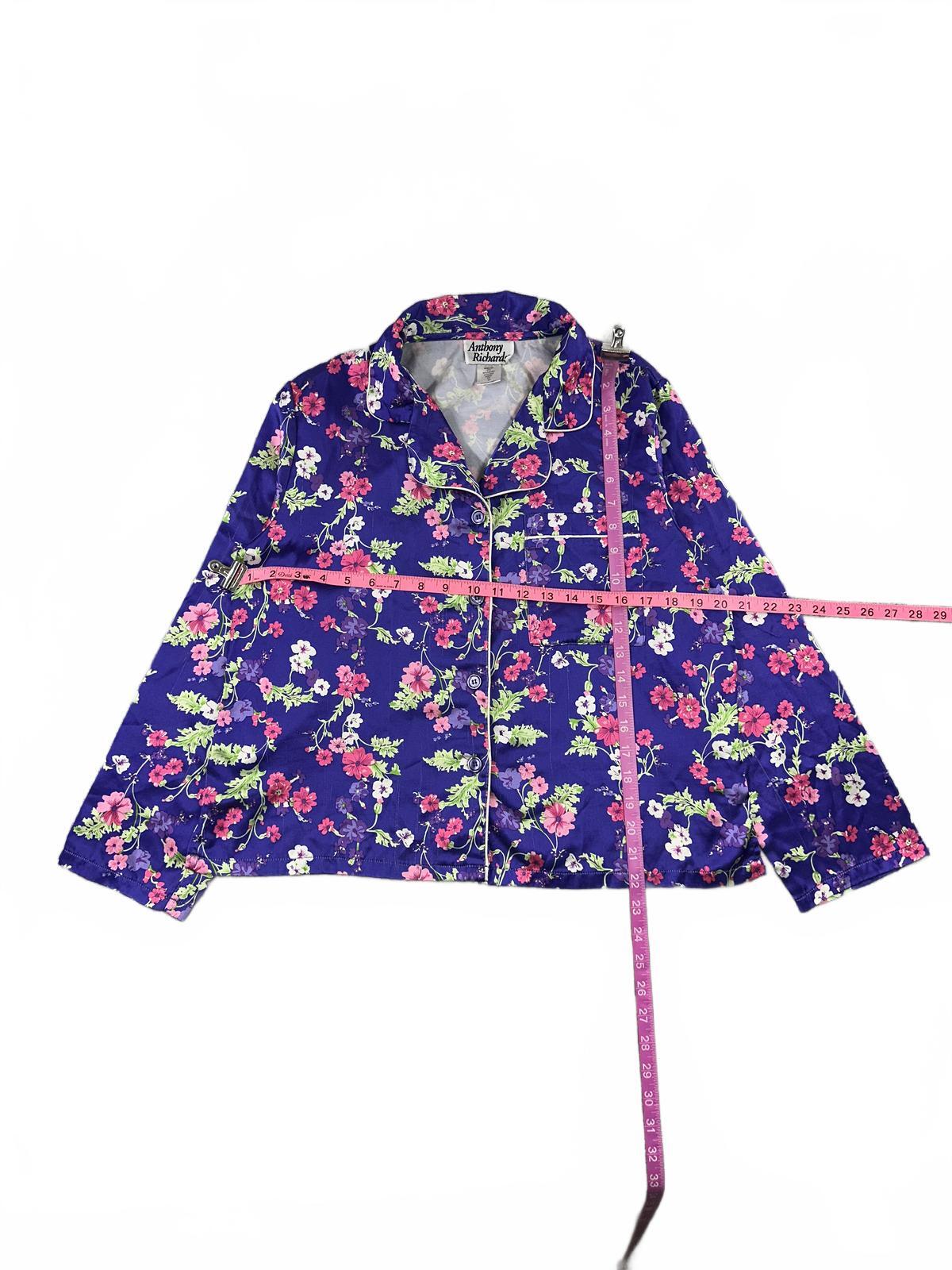 Anthony Richards Vintage Satin Floral Pajama Top Purple Pink