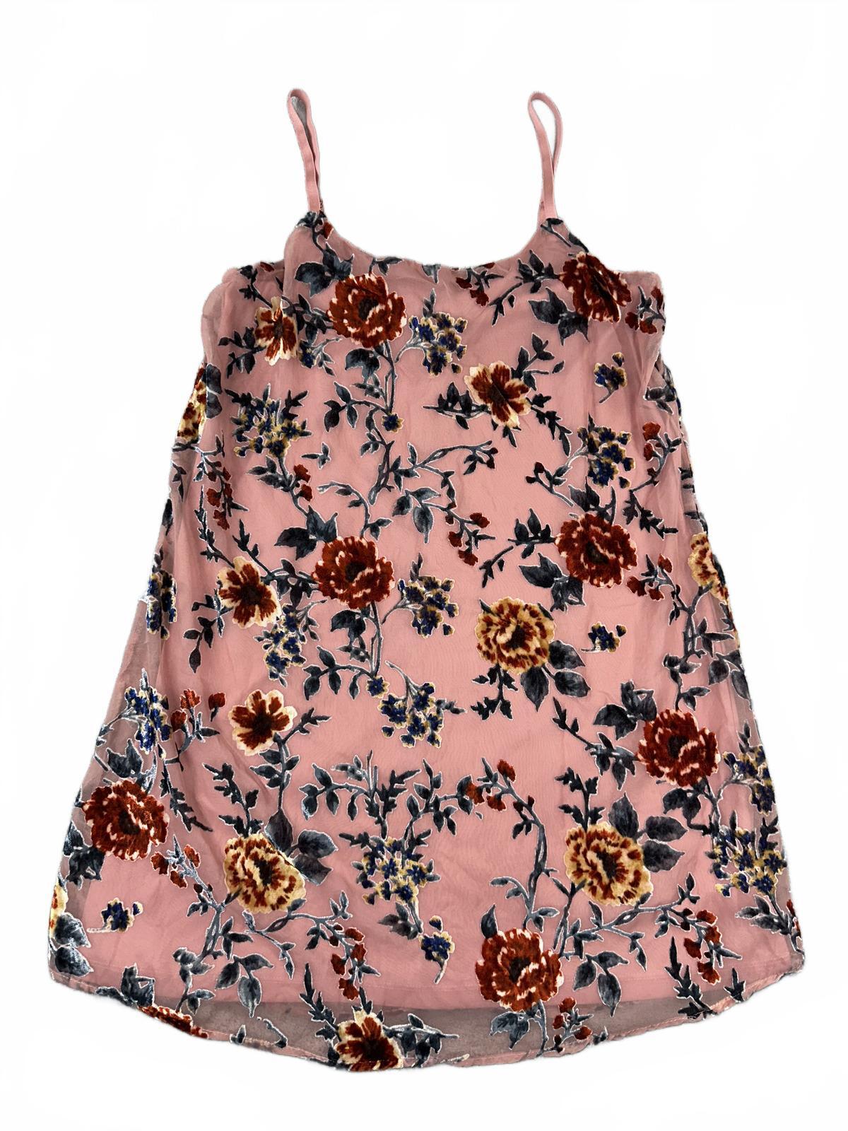 Lily Star Floral Velvet Slip Dress Pink Bohemian Adjustable Straps