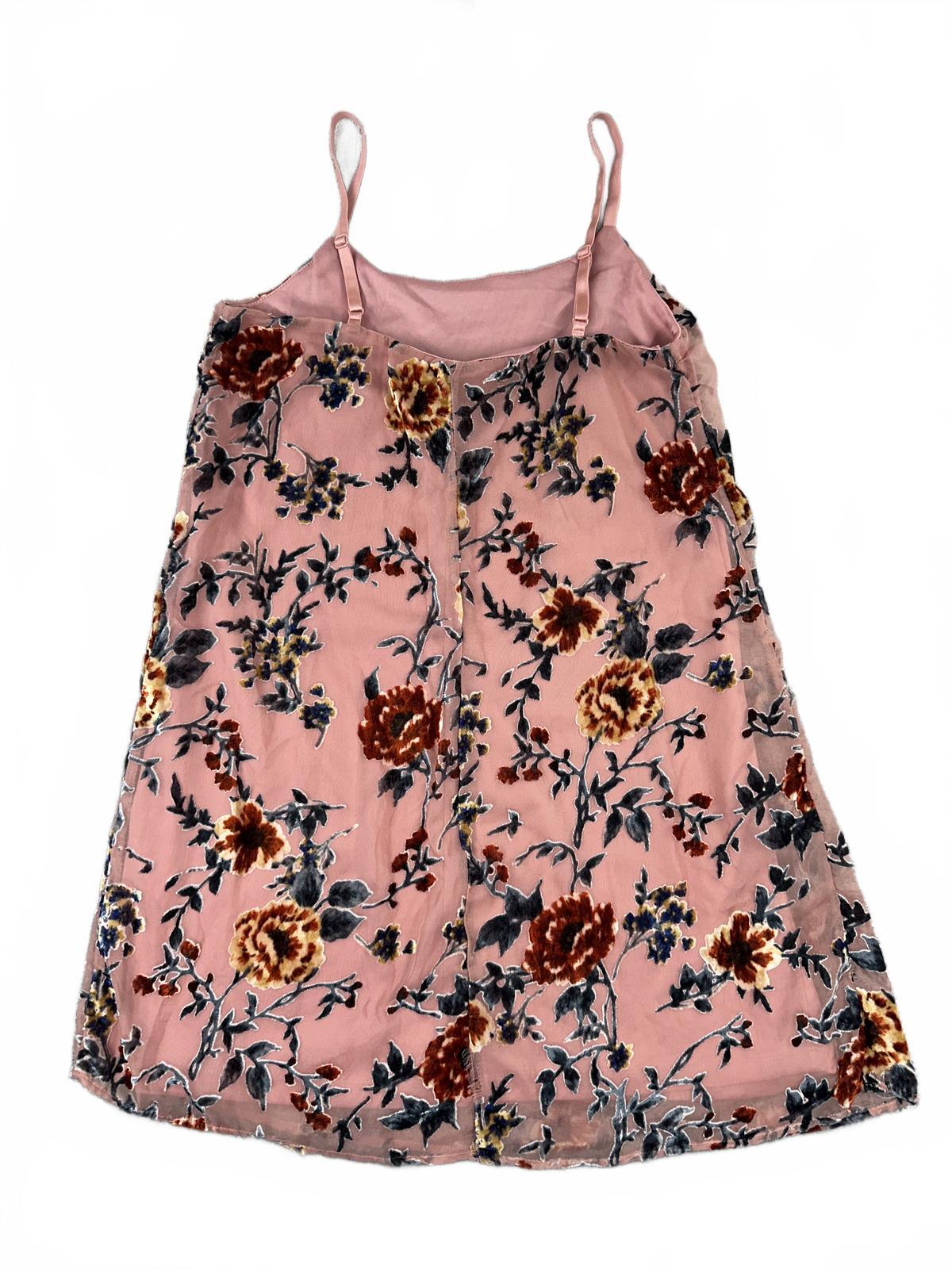 Lily Star Floral Velvet Slip Dress Pink Bohemian Adjustable Straps