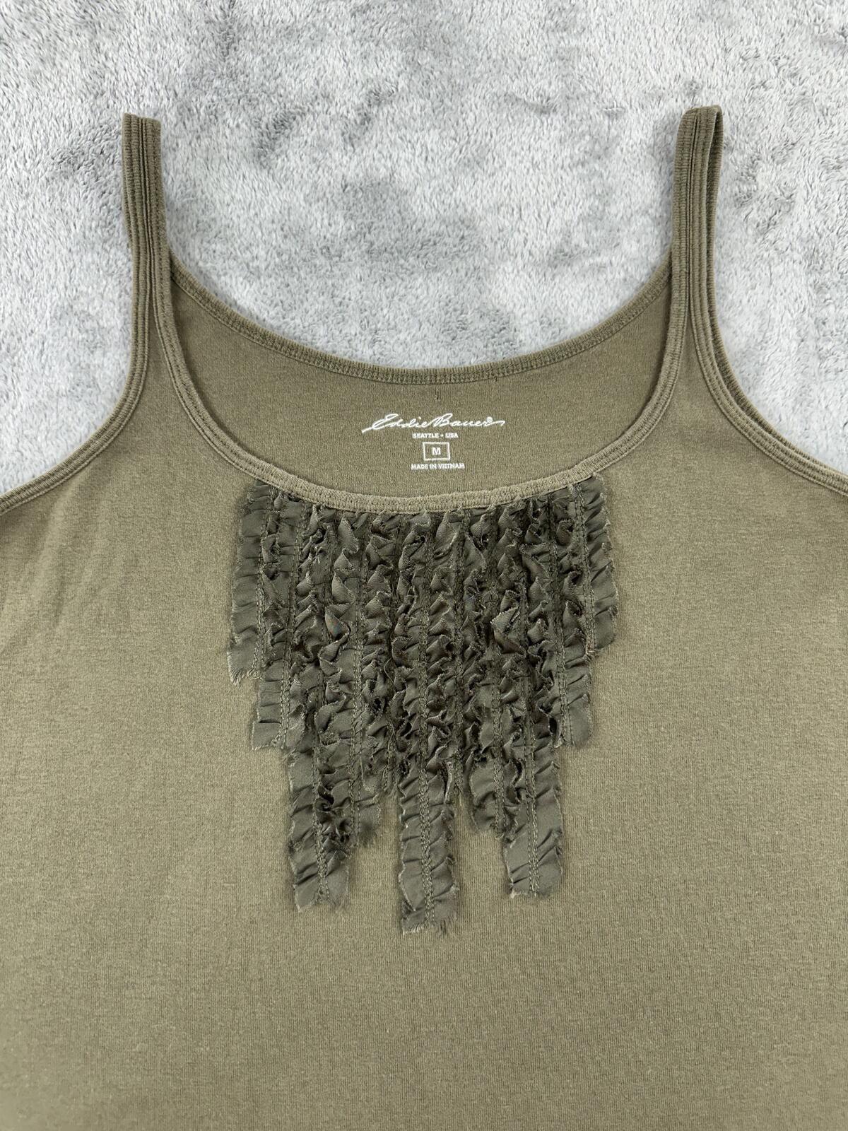 Eddie Bauer Olive Green Ruffle Detail Tank Top Casual Chic Summer Layered
