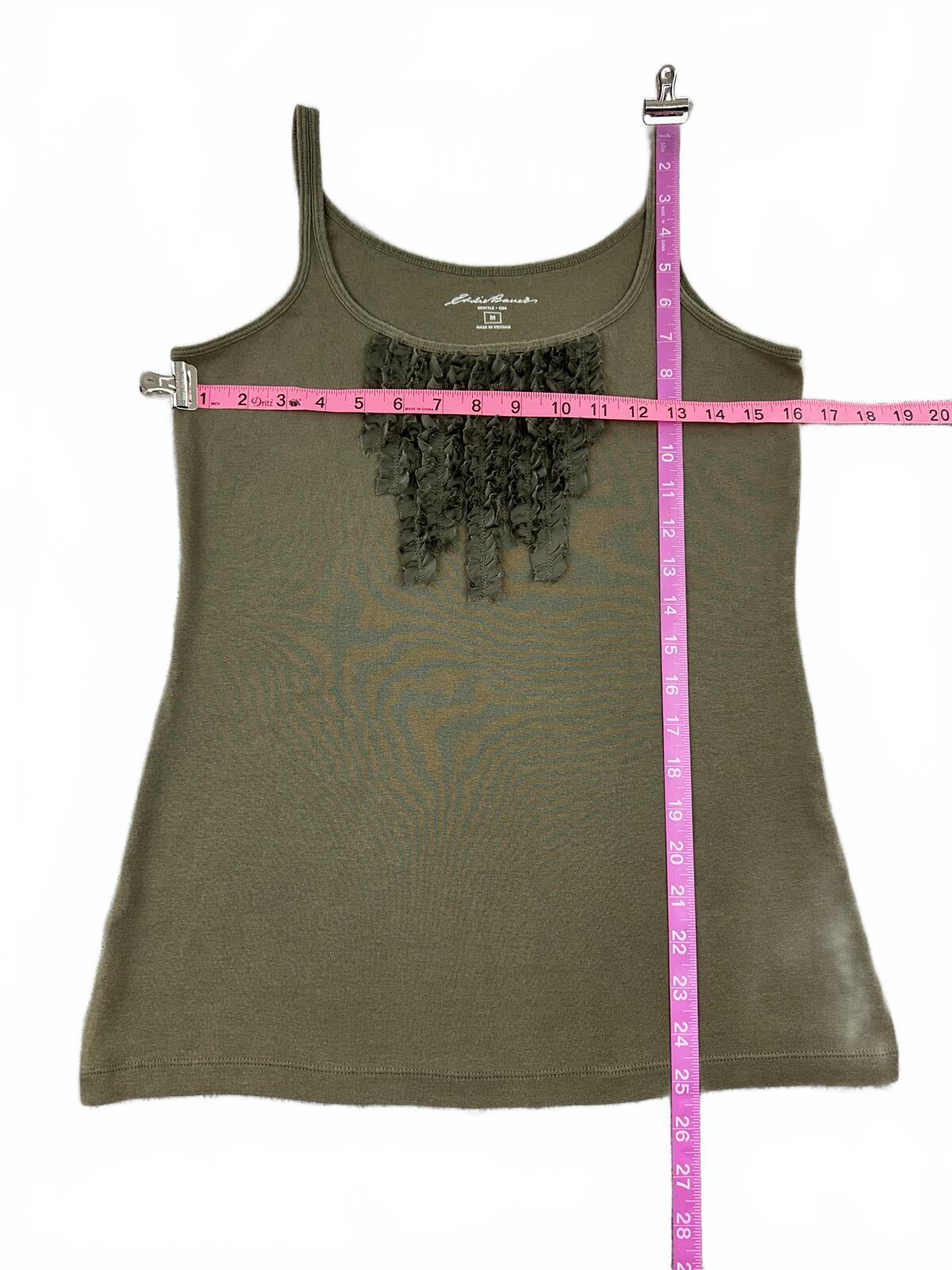Eddie Bauer Olive Green Ruffle Detail Tank Top Casual Chic Summer Layered