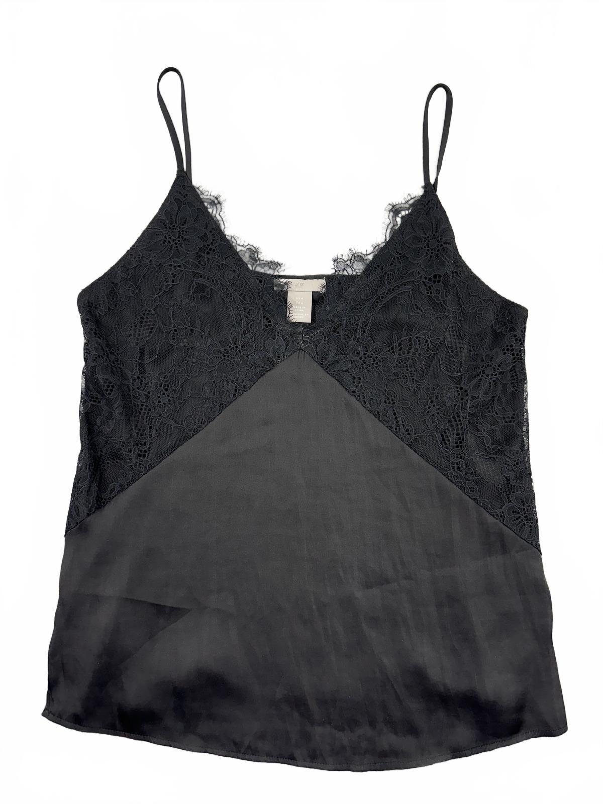 H&M Black Lace and Satin Camisole Top Feminine Chic Layering