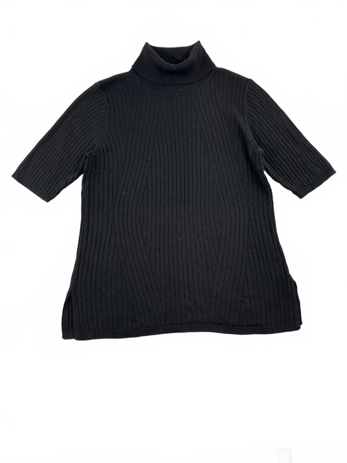 Dana Buchman Black Ribbed Turtleneck Sweater Top Minimalist Casual Preppy