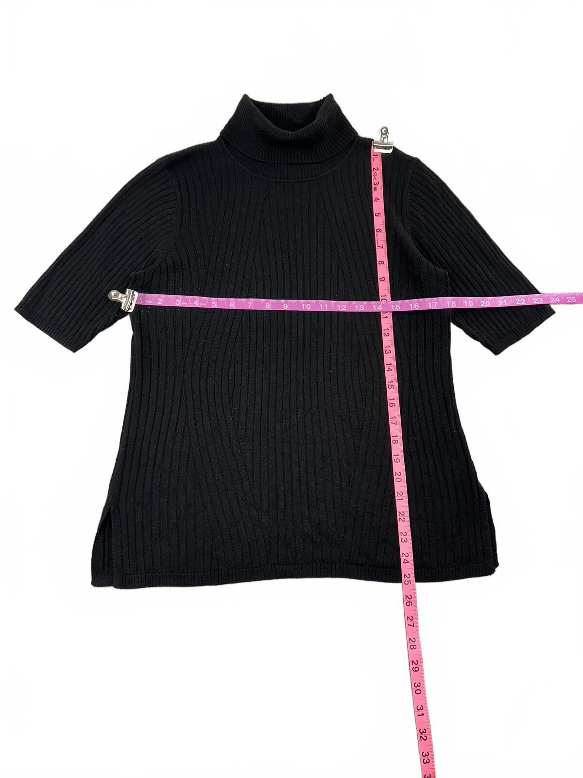 Dana Buchman Black Ribbed Turtleneck Sweater Top Minimalist Casual Preppy