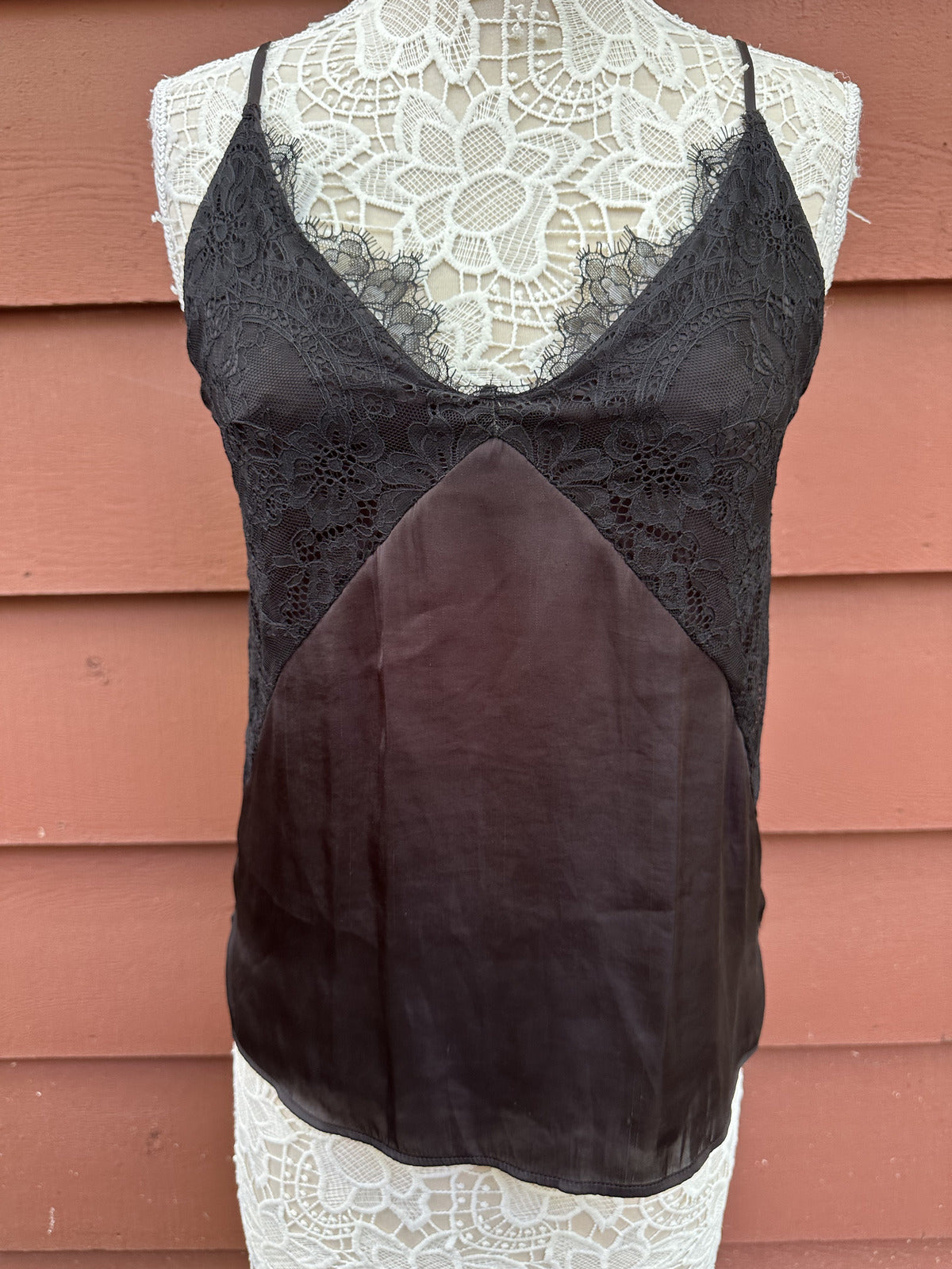 H&M Black Lace and Satin Camisole Top Feminine Chic Layering