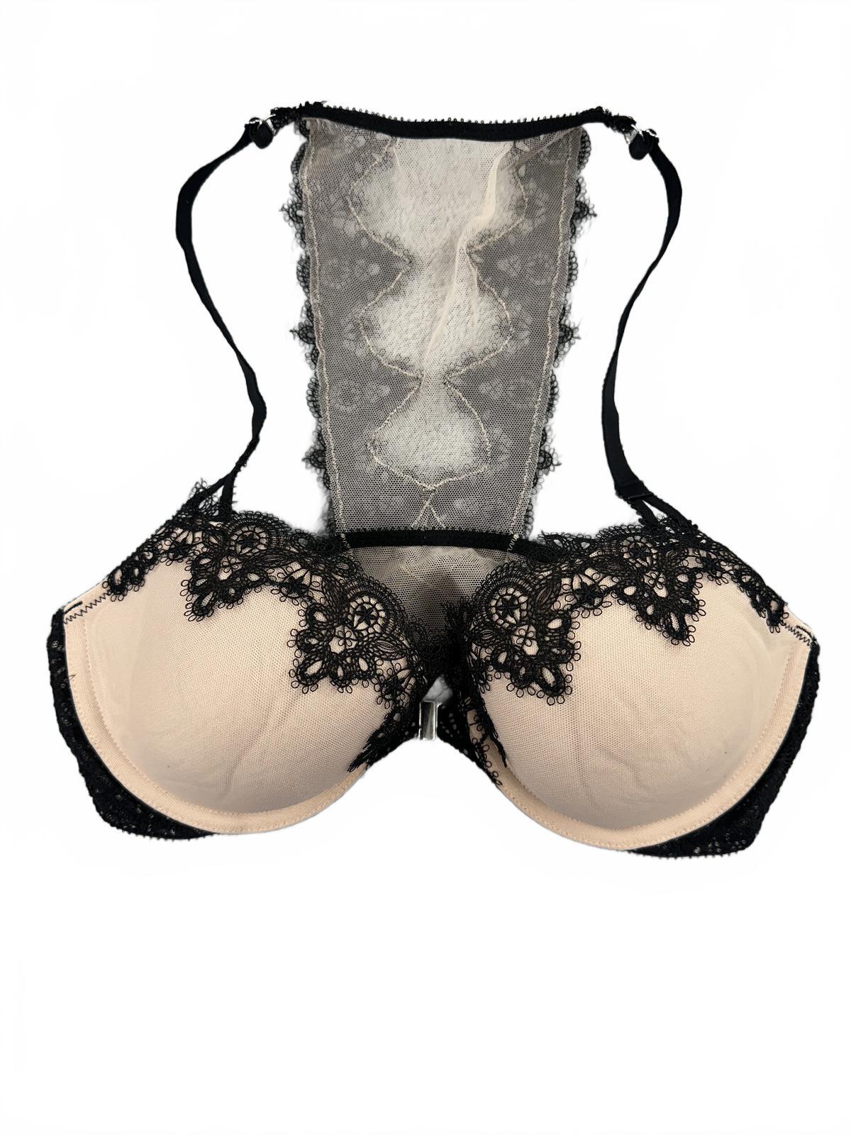 Victoria's Secret 34C Beige and Black Lace Racerback Dream Angels Push Up Bra