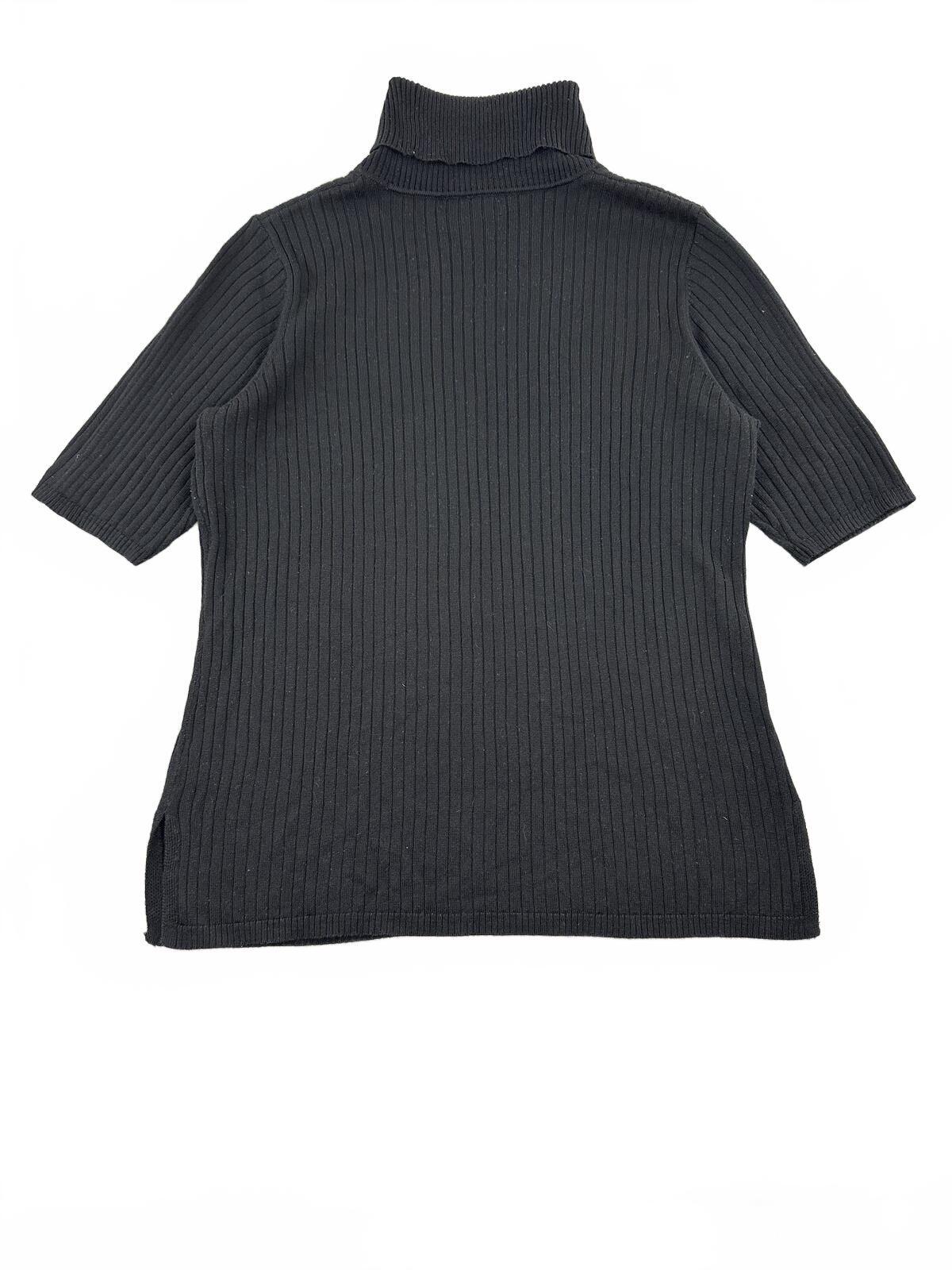 Dana Buchman Black Ribbed Turtleneck Sweater Top Minimalist Casual Preppy