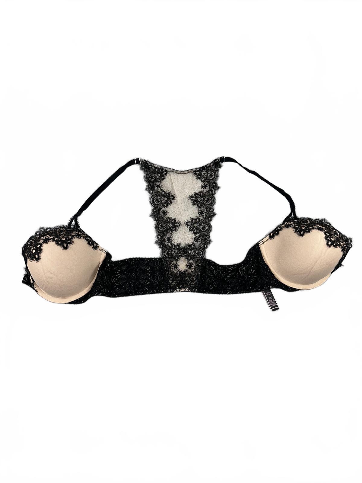 Victoria's Secret 34C Beige and Black Lace Racerback Dream Angels Push Up Bra
