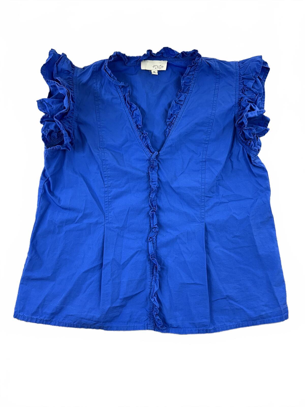 Pinch Blue Ruffle Sleeve Blouse