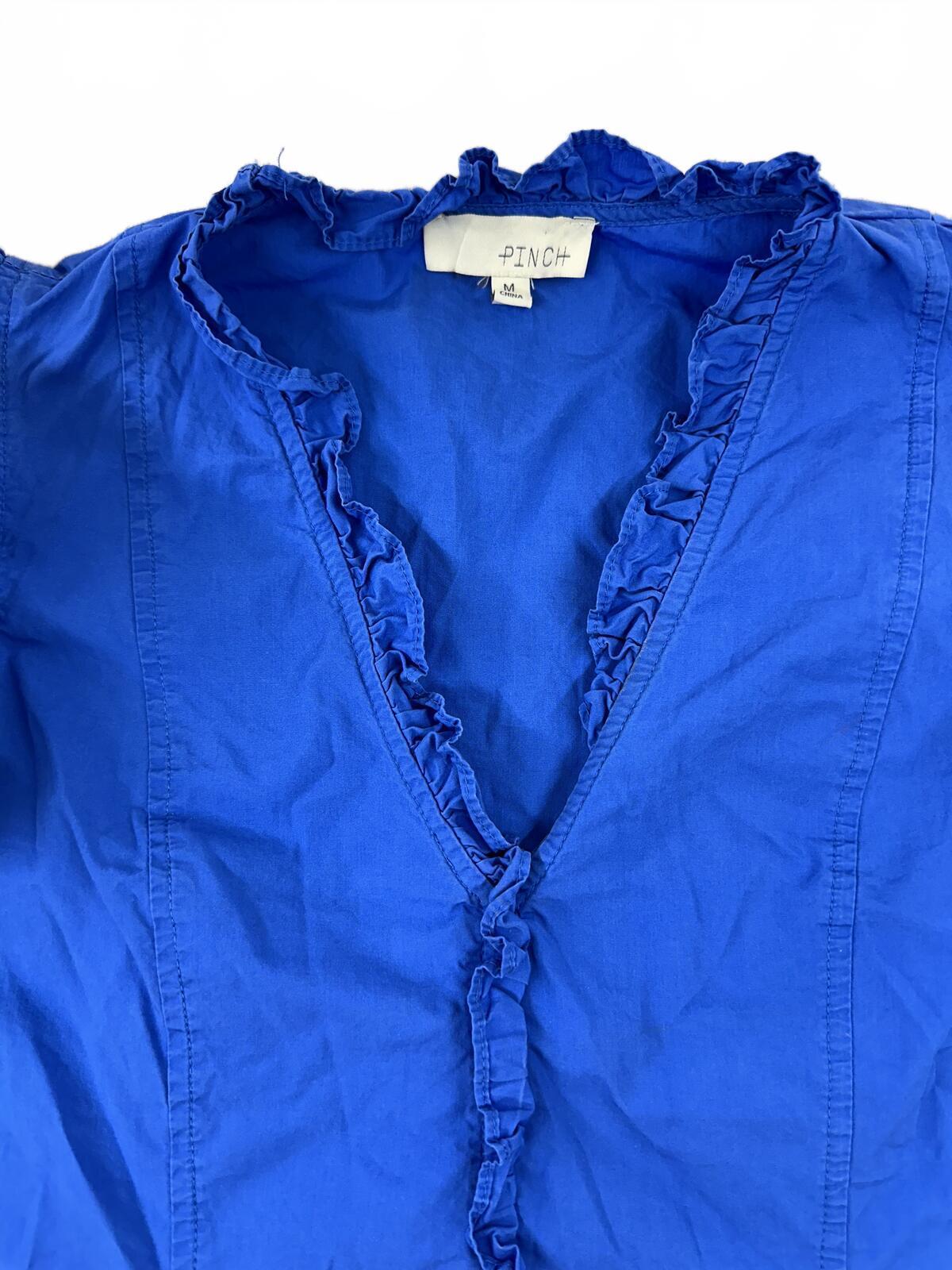 Pinch Blue Ruffle Sleeve Blouse
