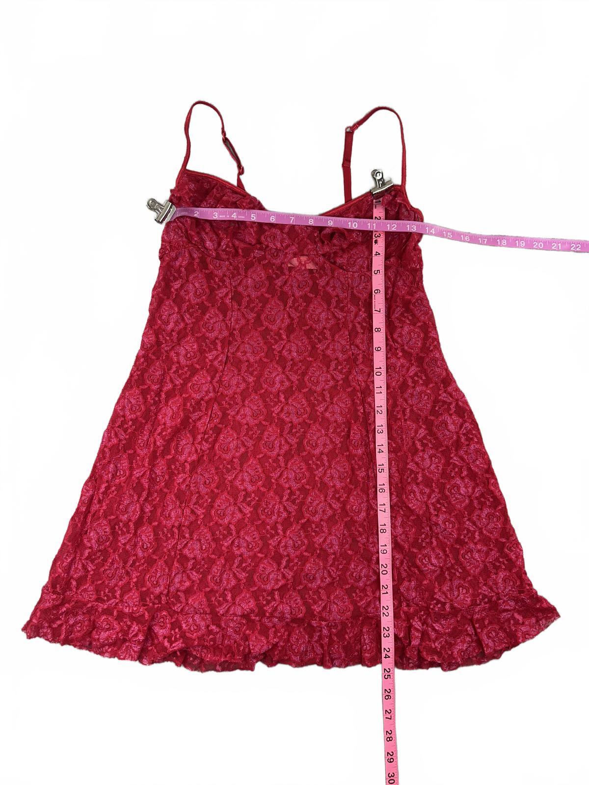 Inner Secrets Red Lace Slip Dress Sheer Floral Ruffle Bohemian Lingerie