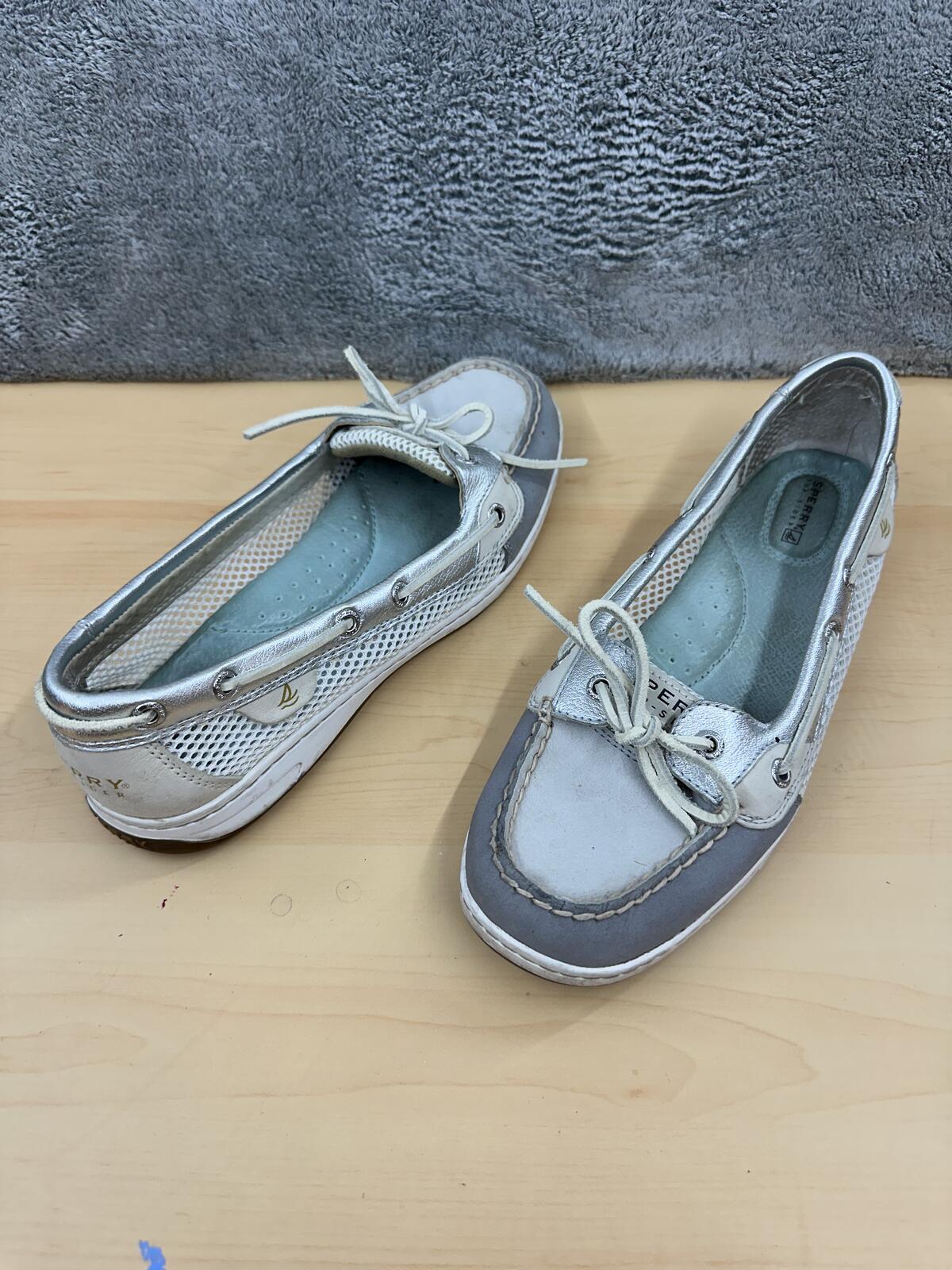 Sperry Two Tone Silver Blue Boat Shoes Classic Nautical Preppy