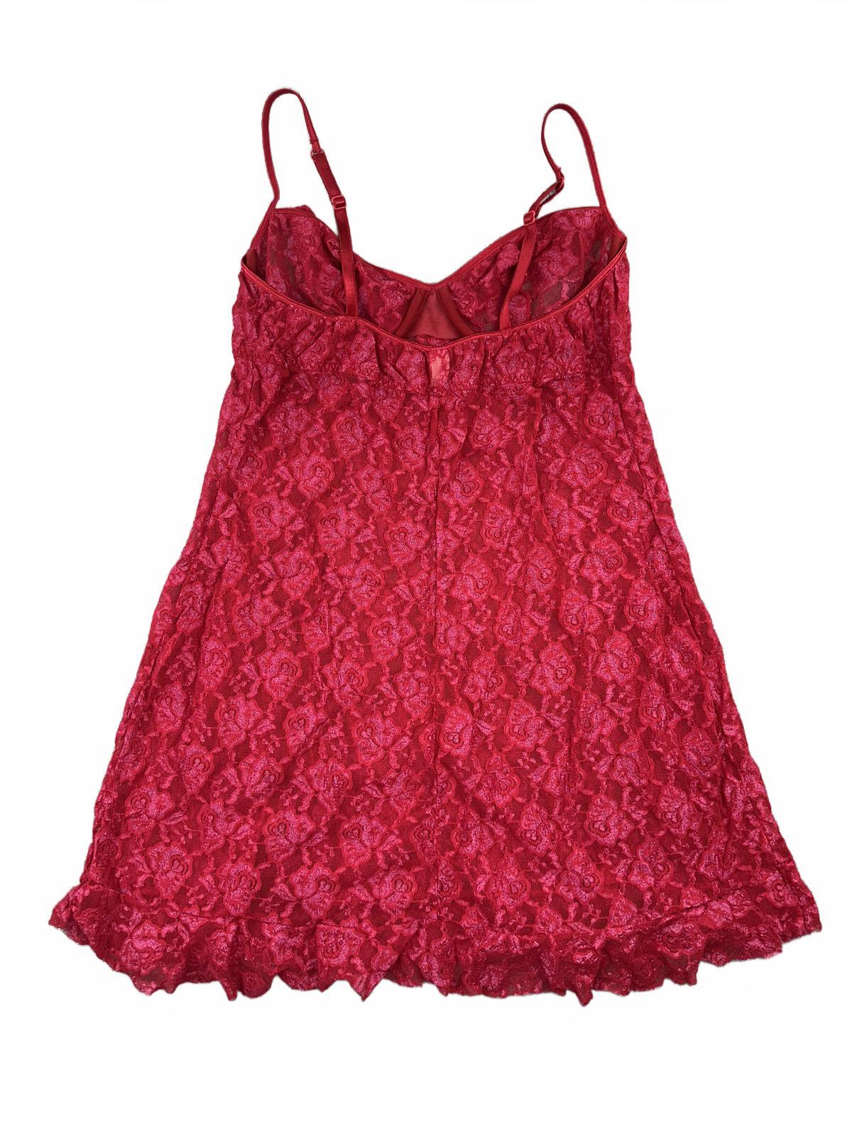 Inner Secrets Red Lace Slip Dress Sheer Floral Ruffle Bohemian Lingerie