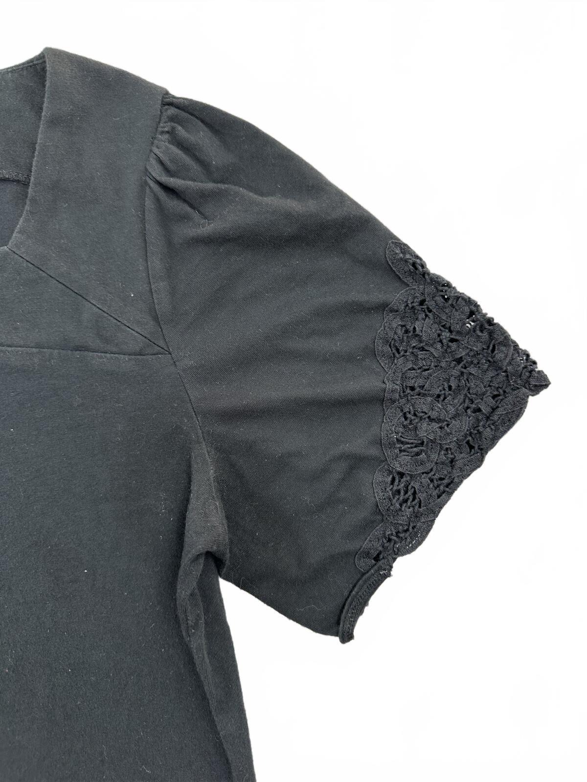 Chaps Black Square Neck Lace Sleeve Top Medium Cotton Casual Feminine Style