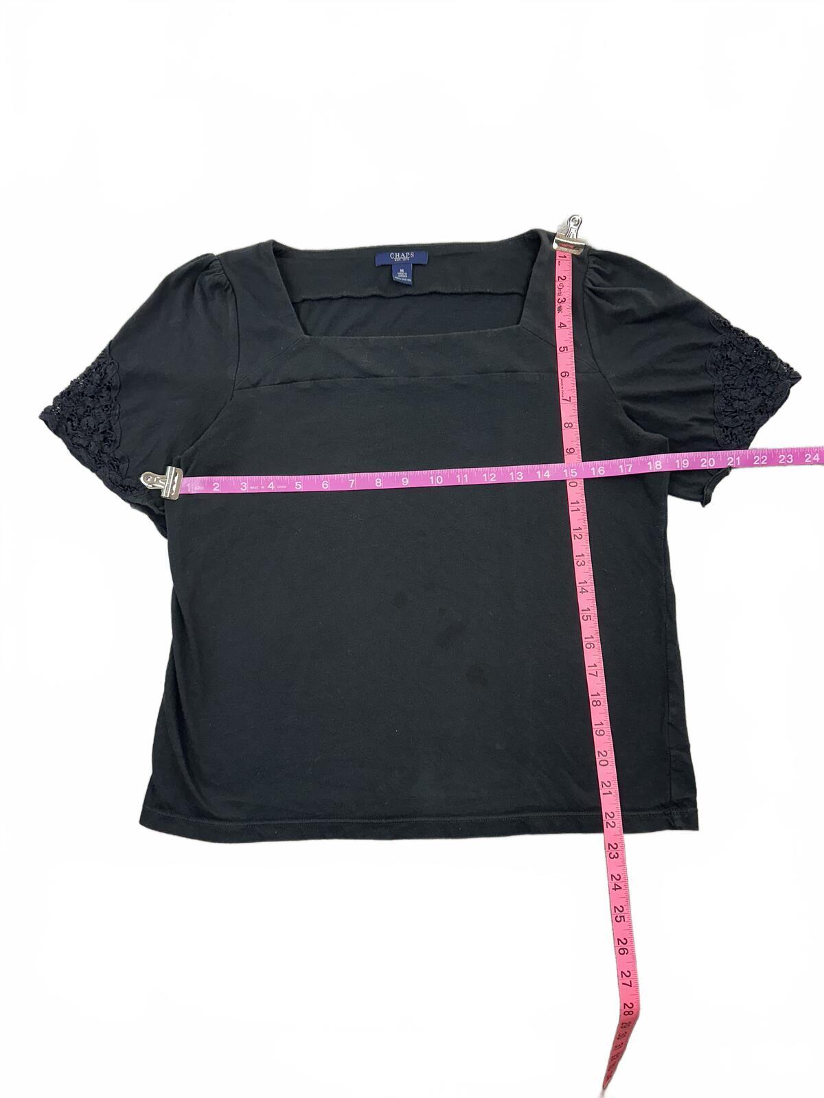 Chaps Black Square Neck Lace Sleeve Top Medium Cotton Casual Feminine Style