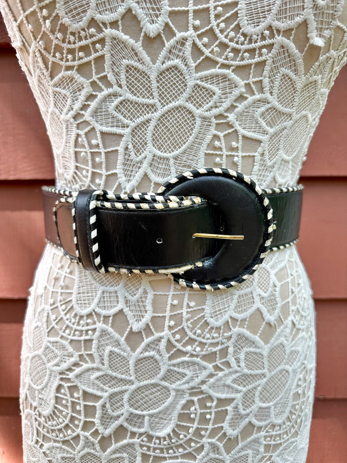 Carlisle Black Statement Belt with White Braided Trim