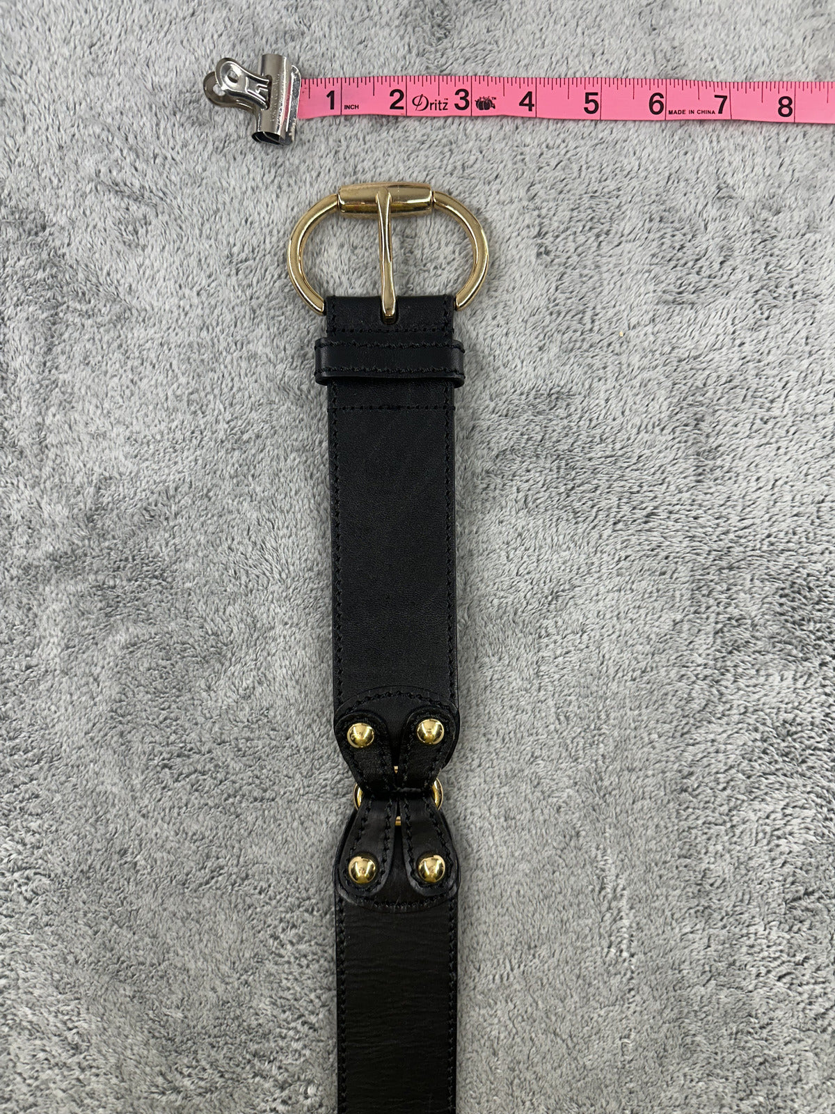 Black Genuine Leather Wide Belt with Gold Hardware