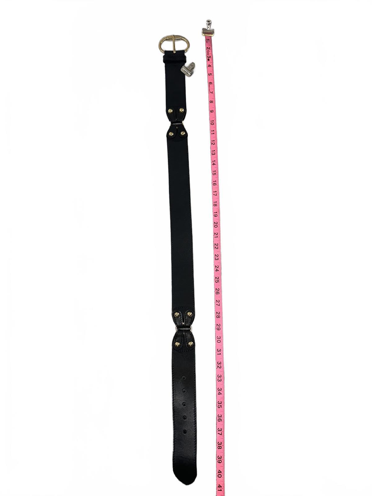 Black Genuine Leather Wide Belt with Gold Hardware