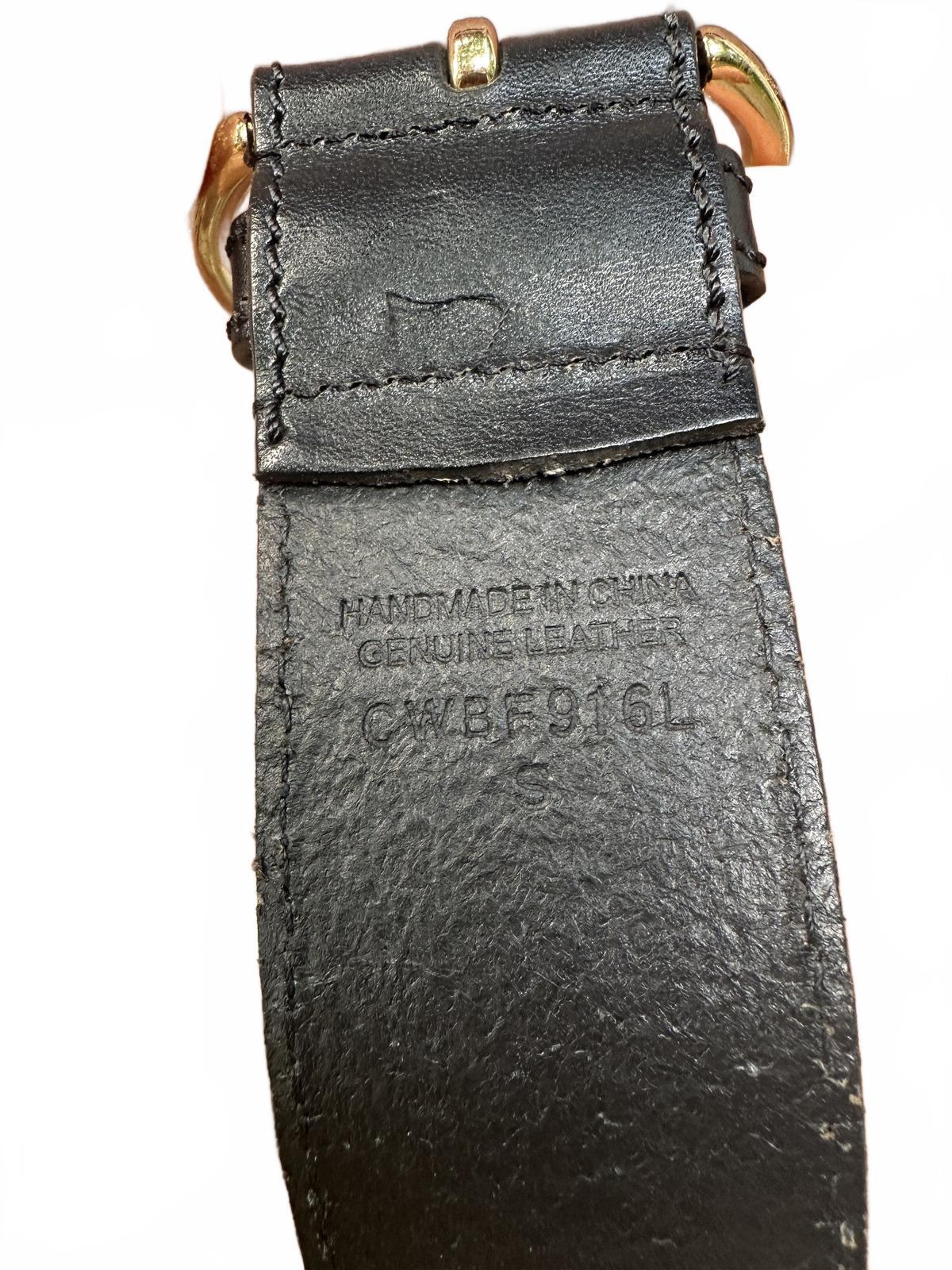 Black Genuine Leather Wide Belt with Gold Hardware