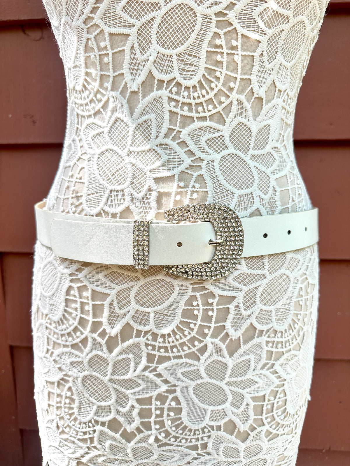 White Rhinestone Buckle Belt