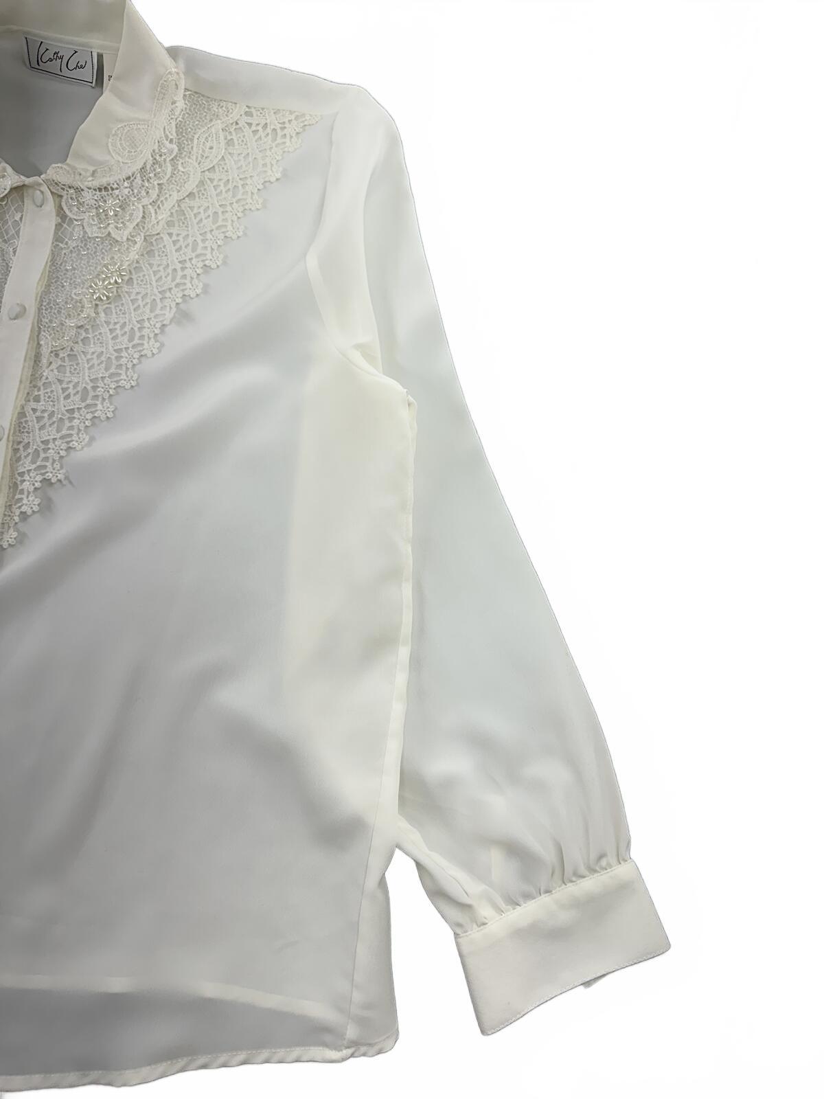 Kathy Che Vintage White Lace Button Up Blouse Feminine Formal Shirt Whimsigoth