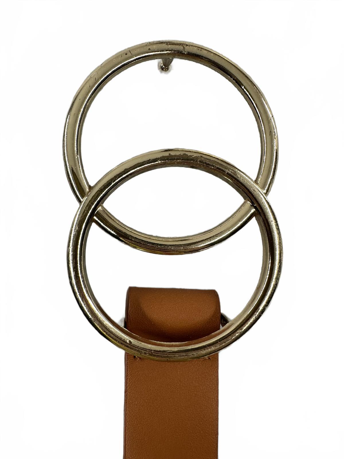 Brown Faux Leather Belt with Double Gold Rings