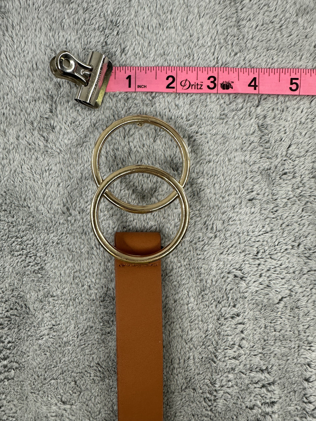 Brown Faux Leather Belt with Double Gold Rings