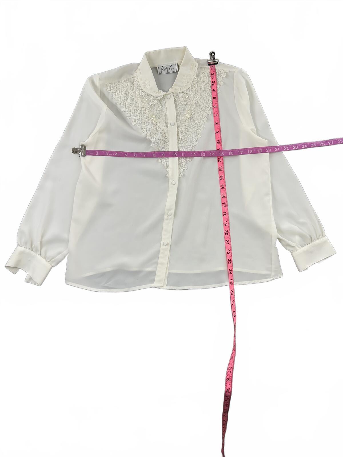 Kathy Che Vintage White Lace Button Up Blouse Feminine Formal Shirt Whimsigoth