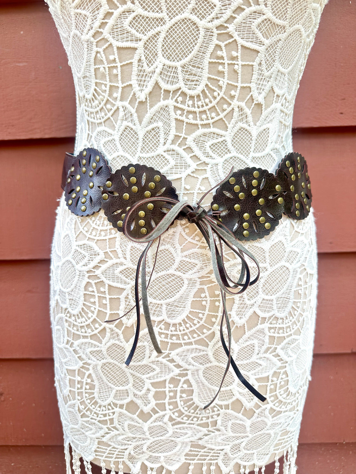 Bohemian Brown Faux Leather Studded Belt