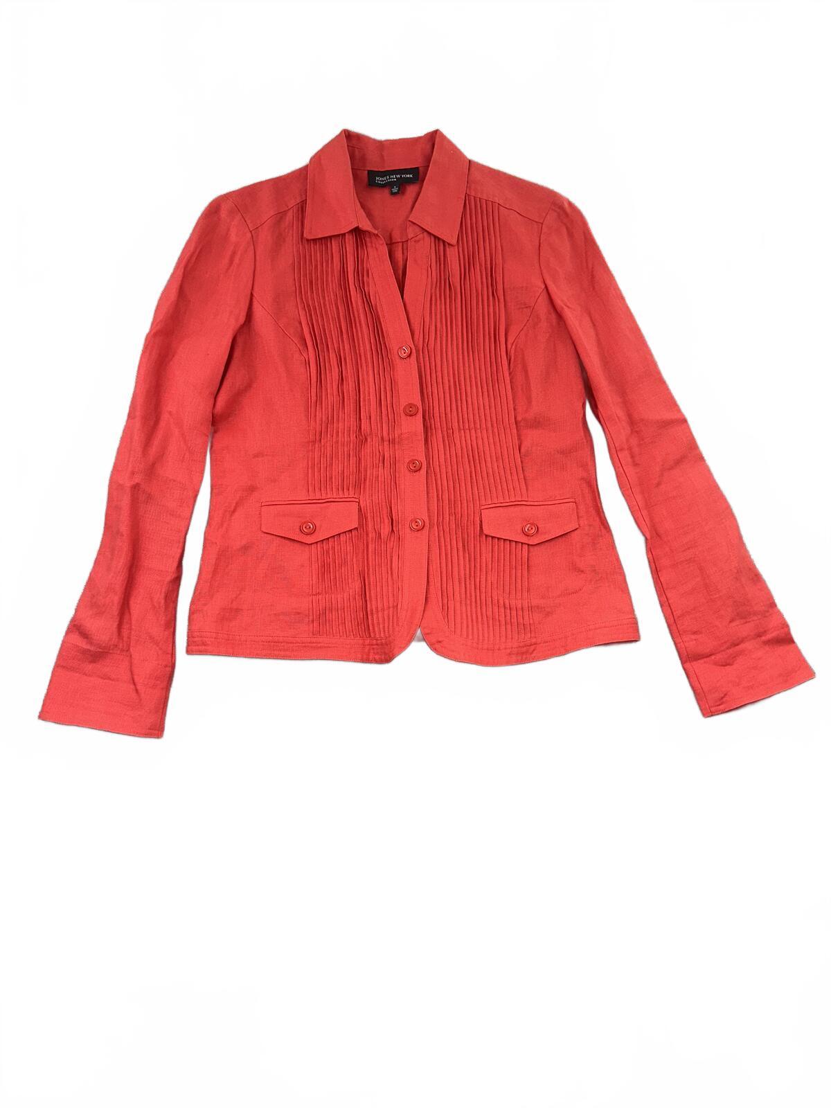 Jones New York Coral Linen Blazer with Pintuck Detailing