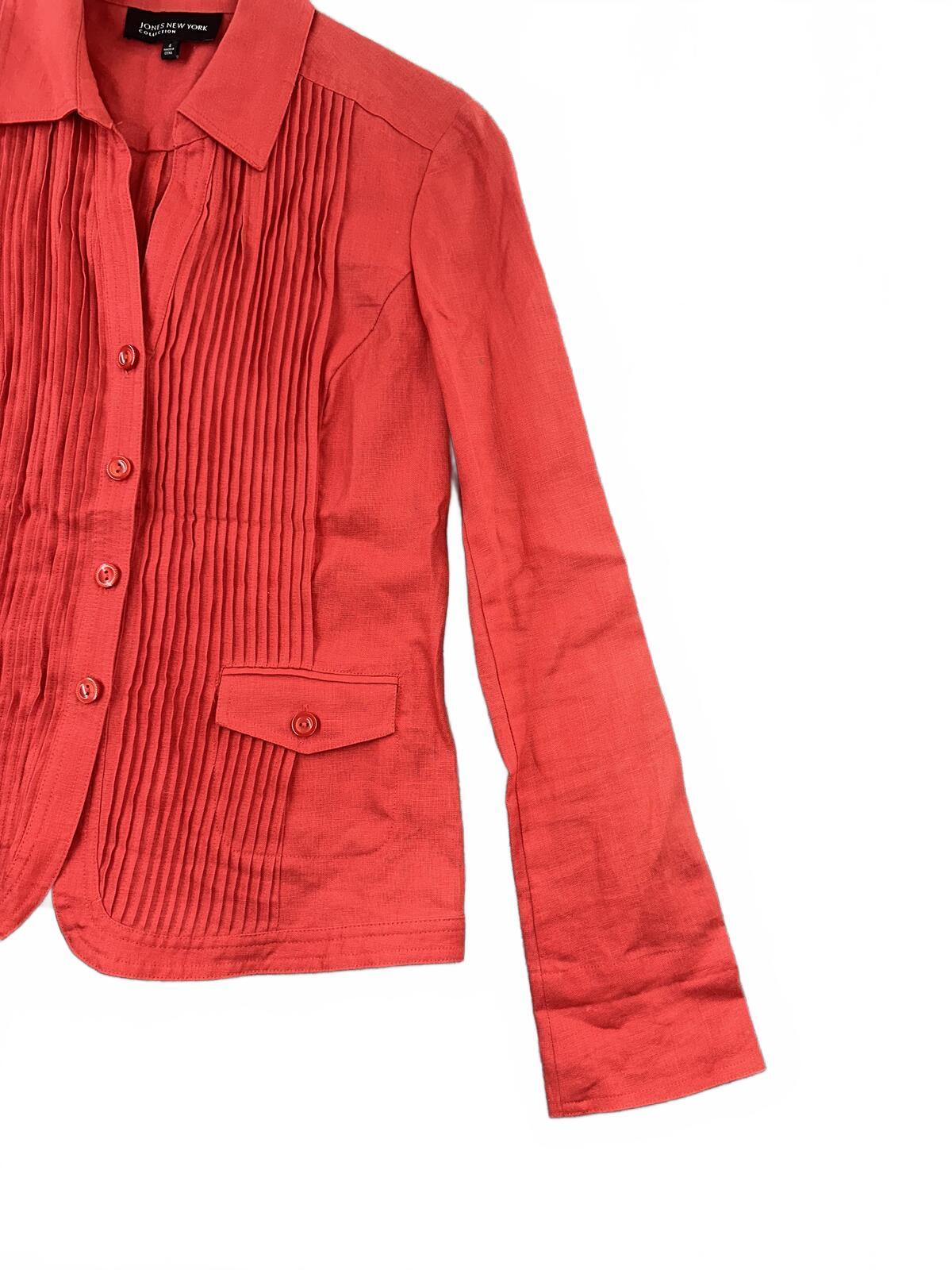 Jones New York Coral Linen Blazer with Pintuck Detailing