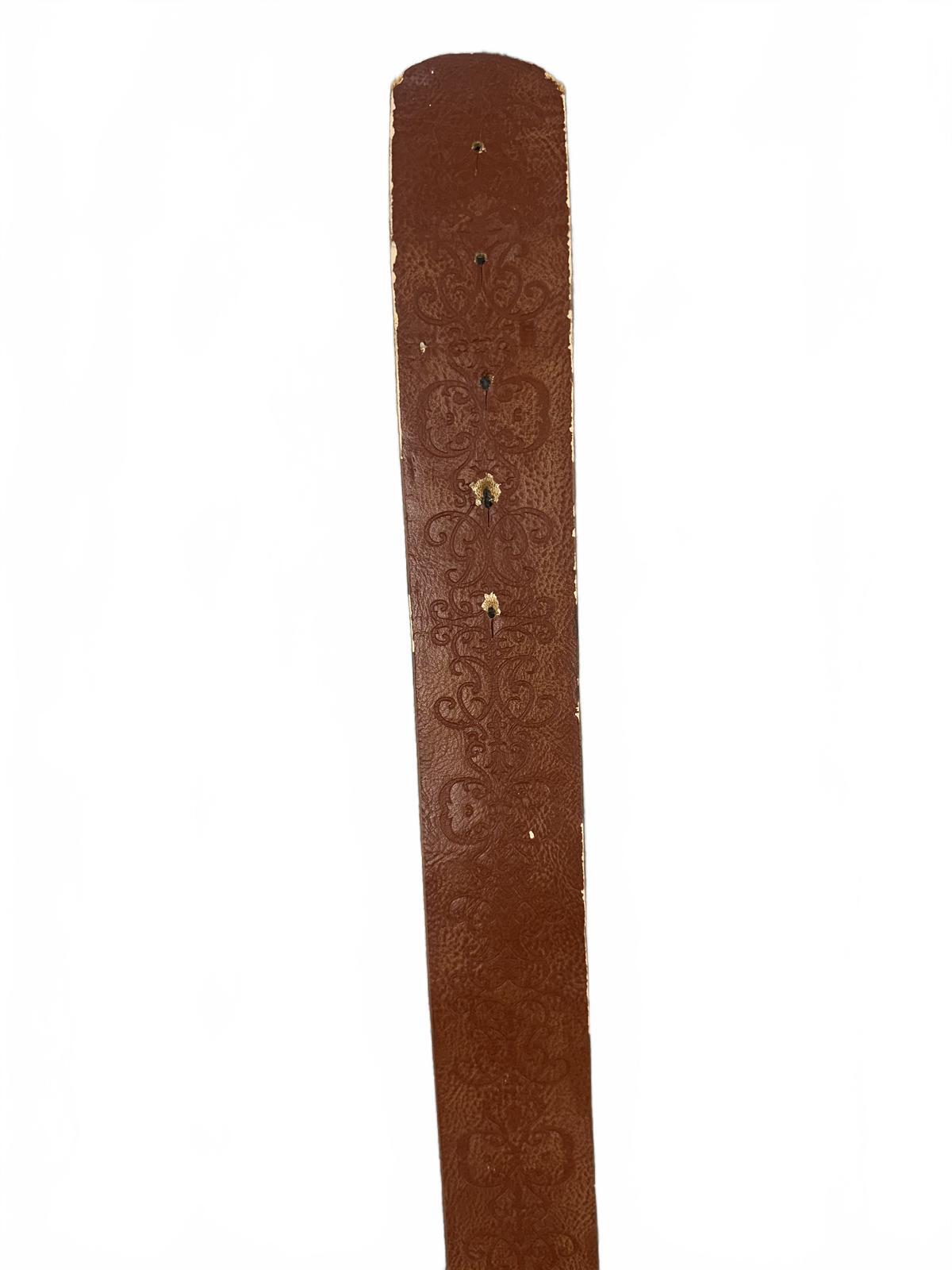 Brown Faux Leather Belt with Rhinestone Flower Buckle