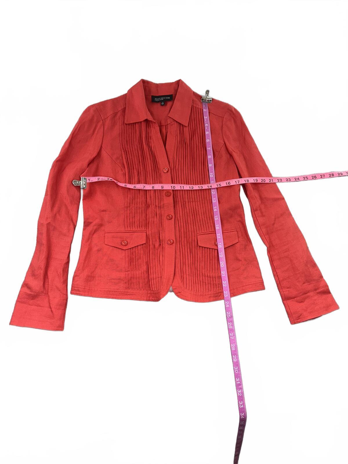 Jones New York Coral Linen Blazer with Pintuck Detailing