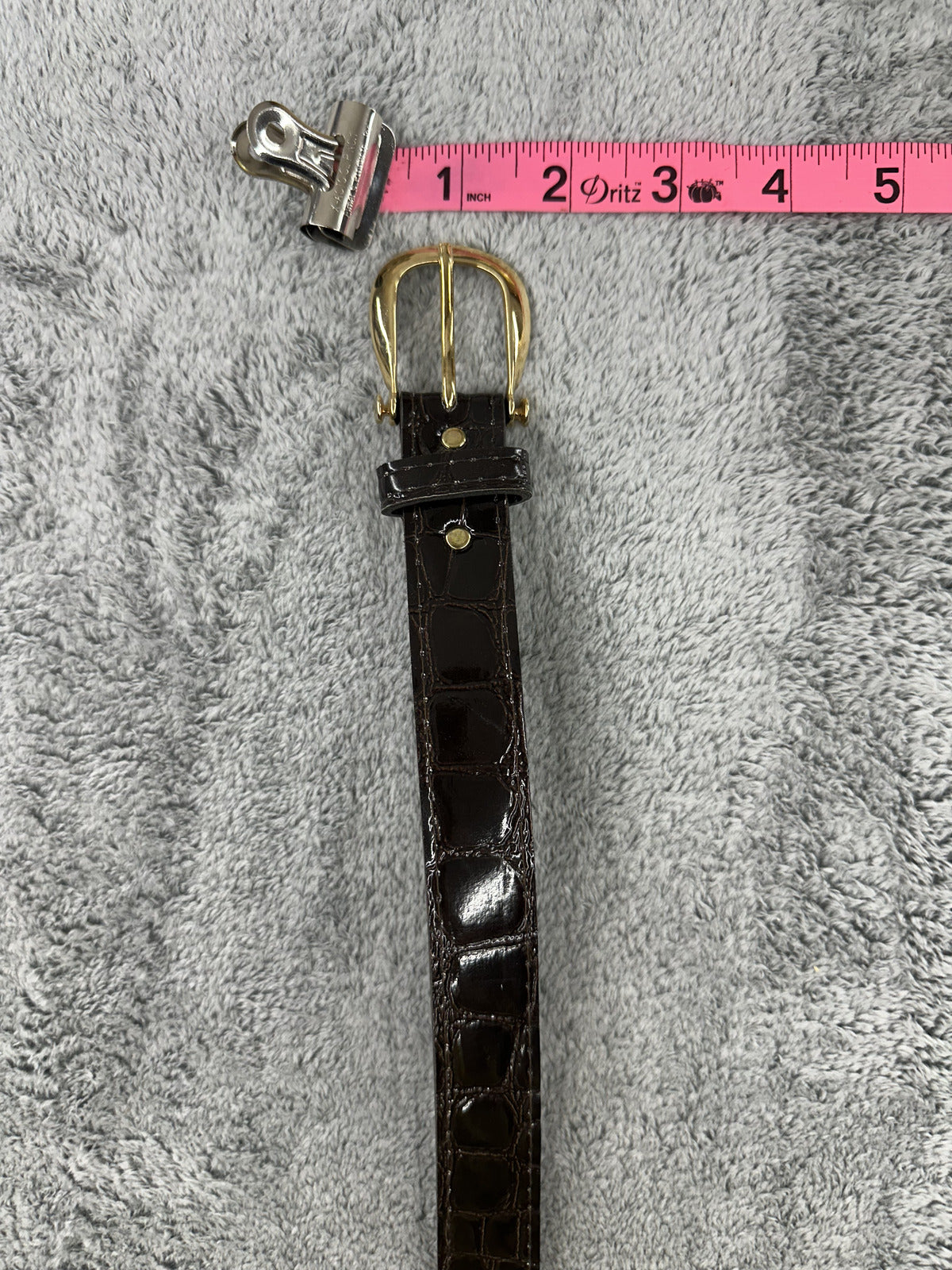 Classic Faux Croc Embossed Black Belt with Gold Buckle