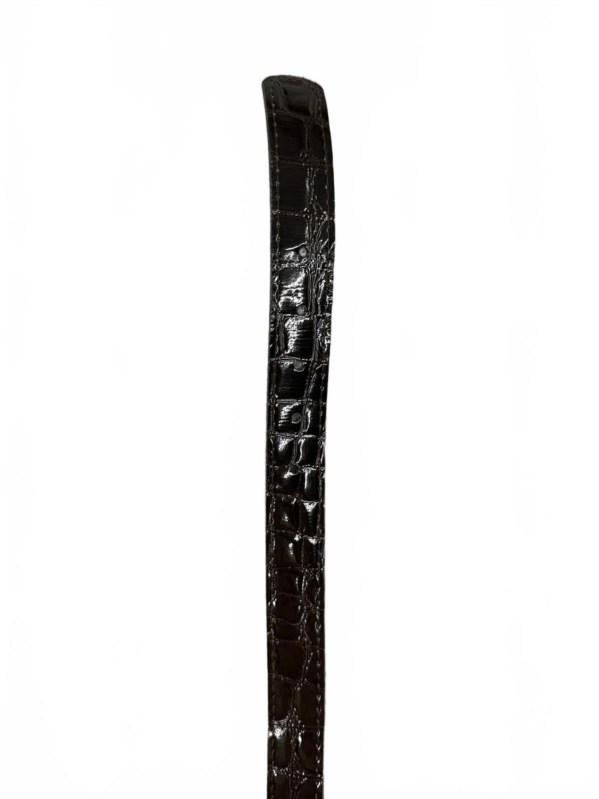Classic Faux Croc Embossed Black Belt with Gold Buckle