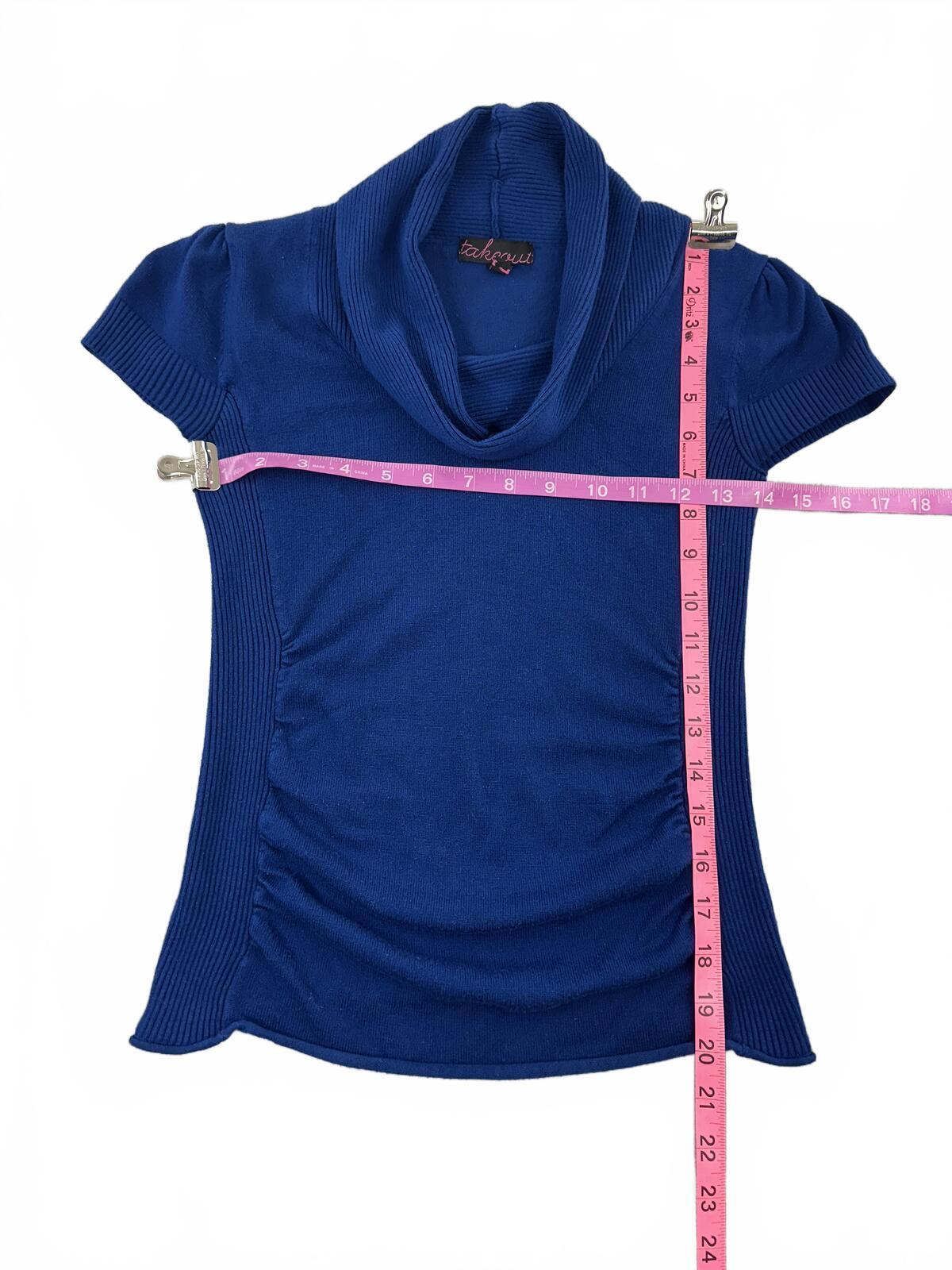 Takeout Blue Short Sleeve Cowl Neck Sweater Top