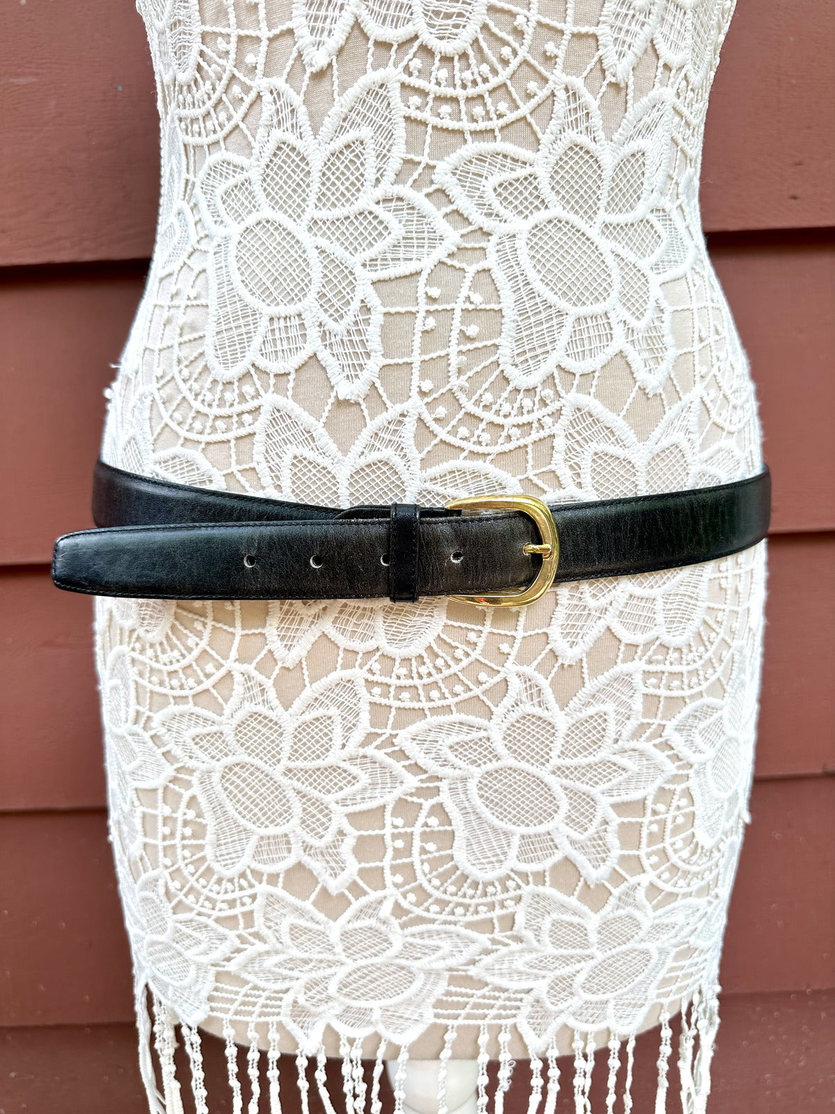 Alexia Roma Black Leather Belt with Gold Buckle