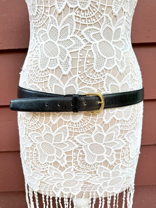 Alexia Roma Black Leather Belt with Gold Buckle