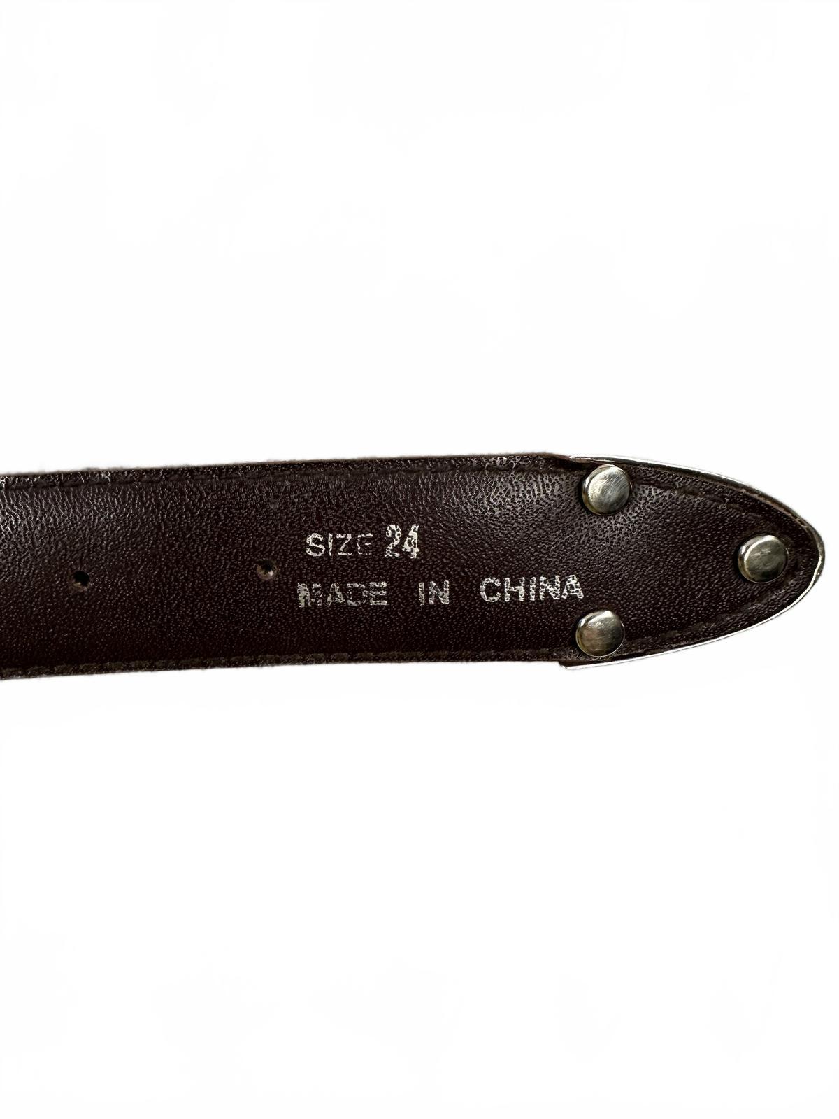 Brown Faux Leather Belt with Silver Buckle