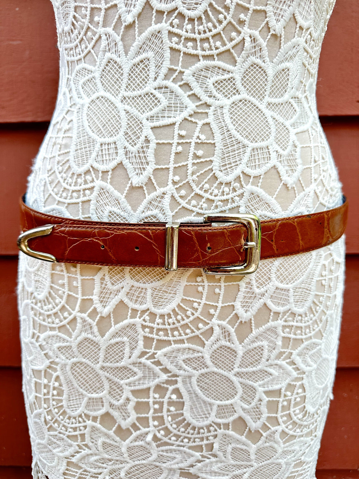 Brown Faux Leather Belt with Silver Buckle