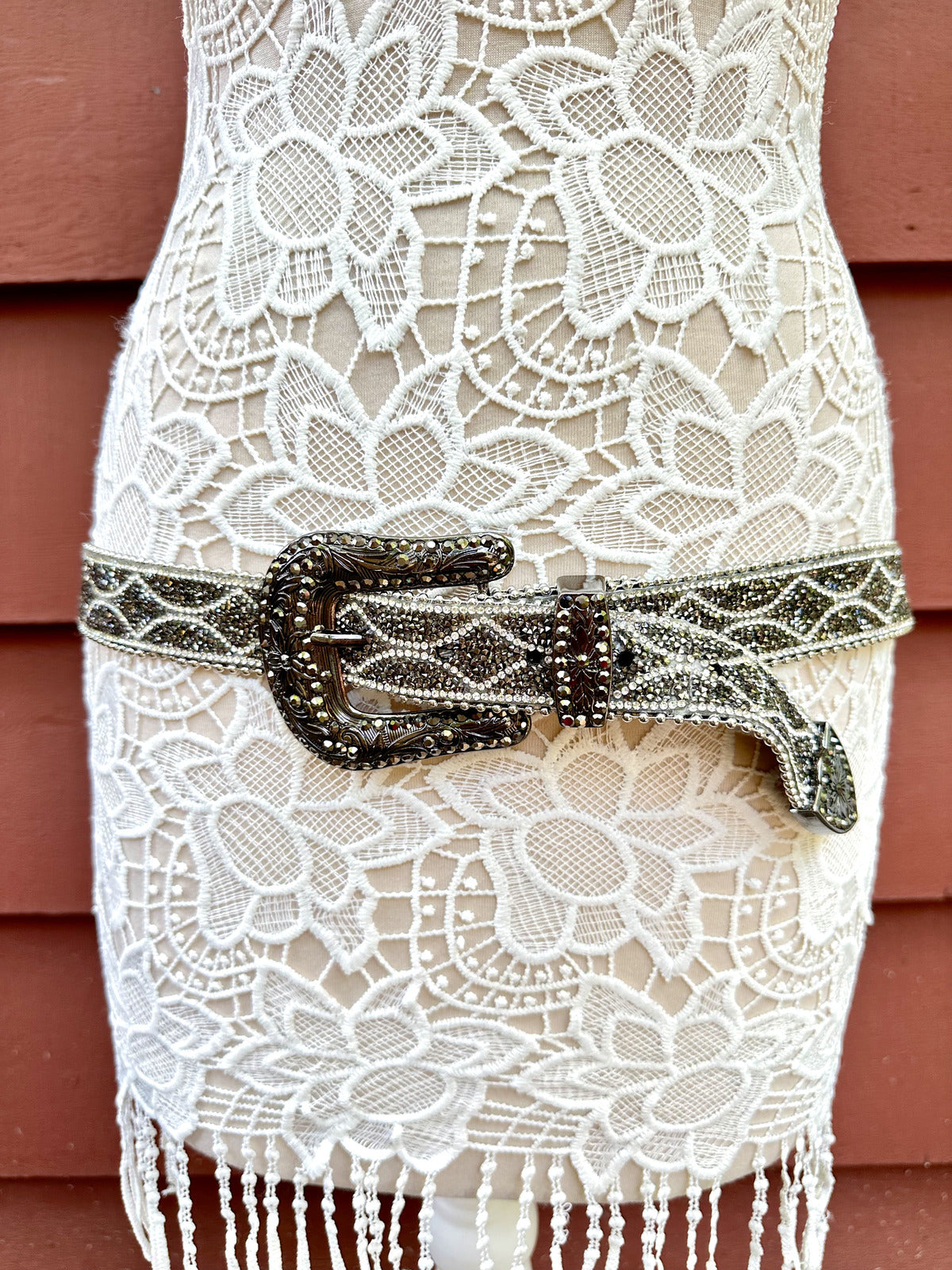 Black and Silver Beaded Western Style Belt