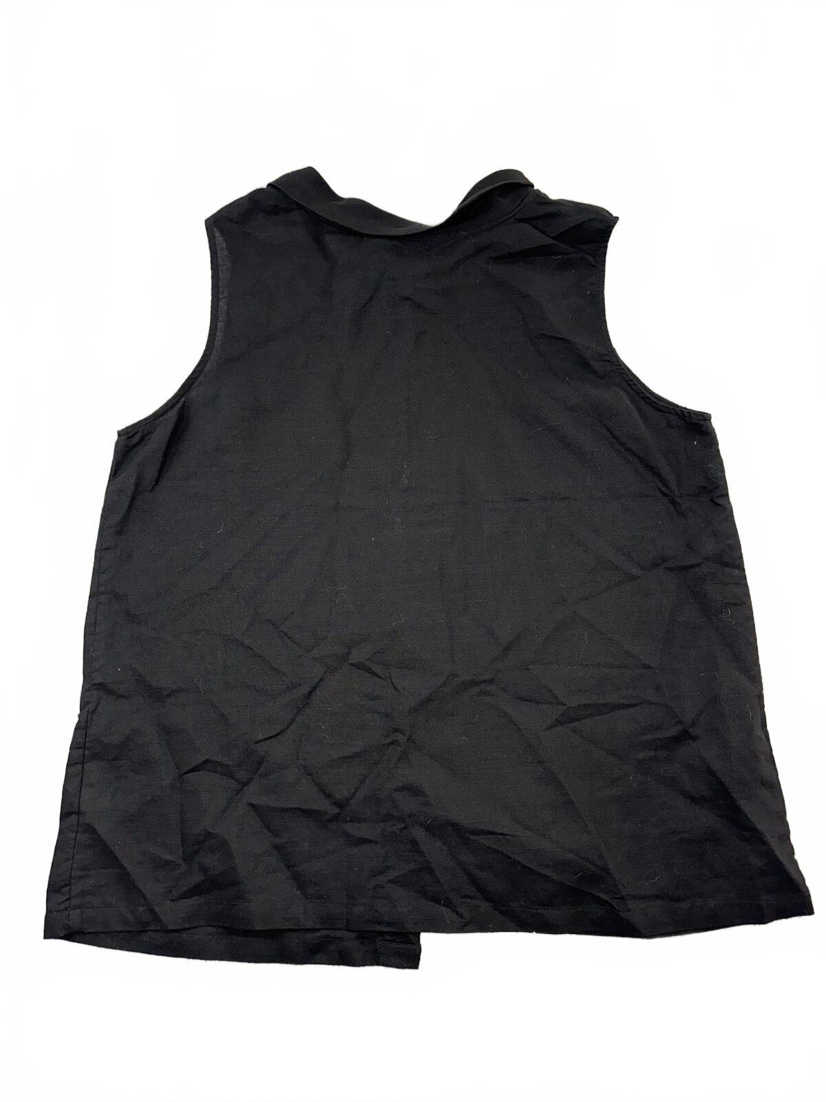 Compliments Black Sleeveless Button Up Blouse with Bow Collar Classic Minimalist