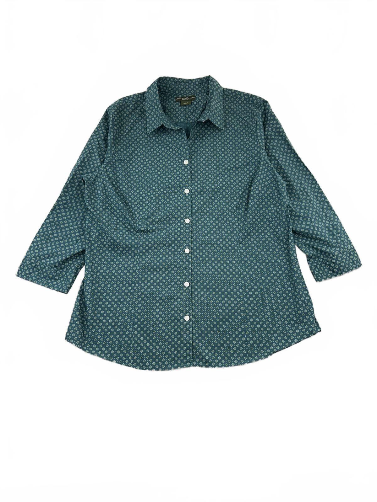 Eddie Bauer Classic Fit Teal Geometric Print Button Down Shirt