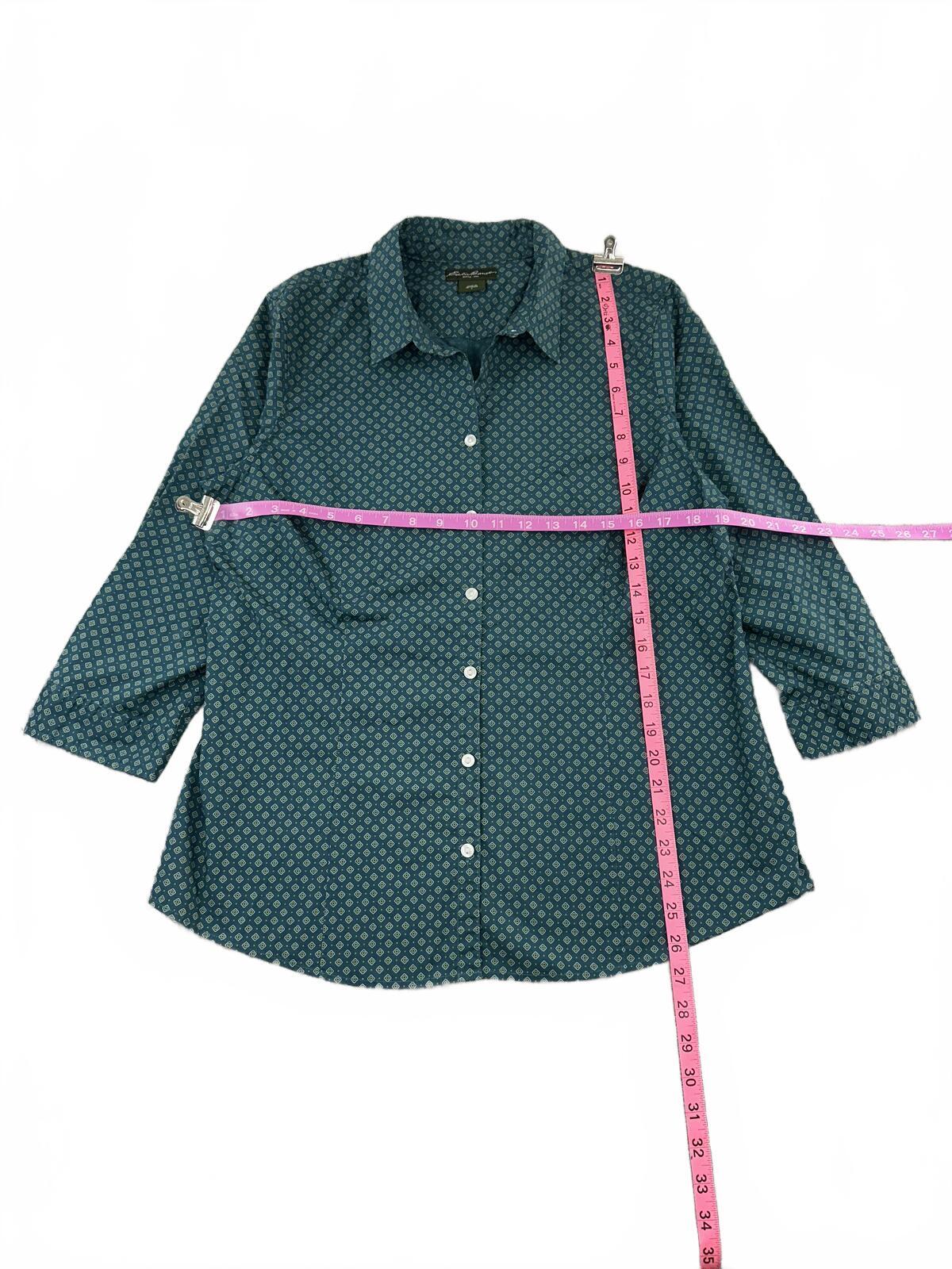Eddie Bauer Classic Fit Teal Geometric Print Button Down Shirt
