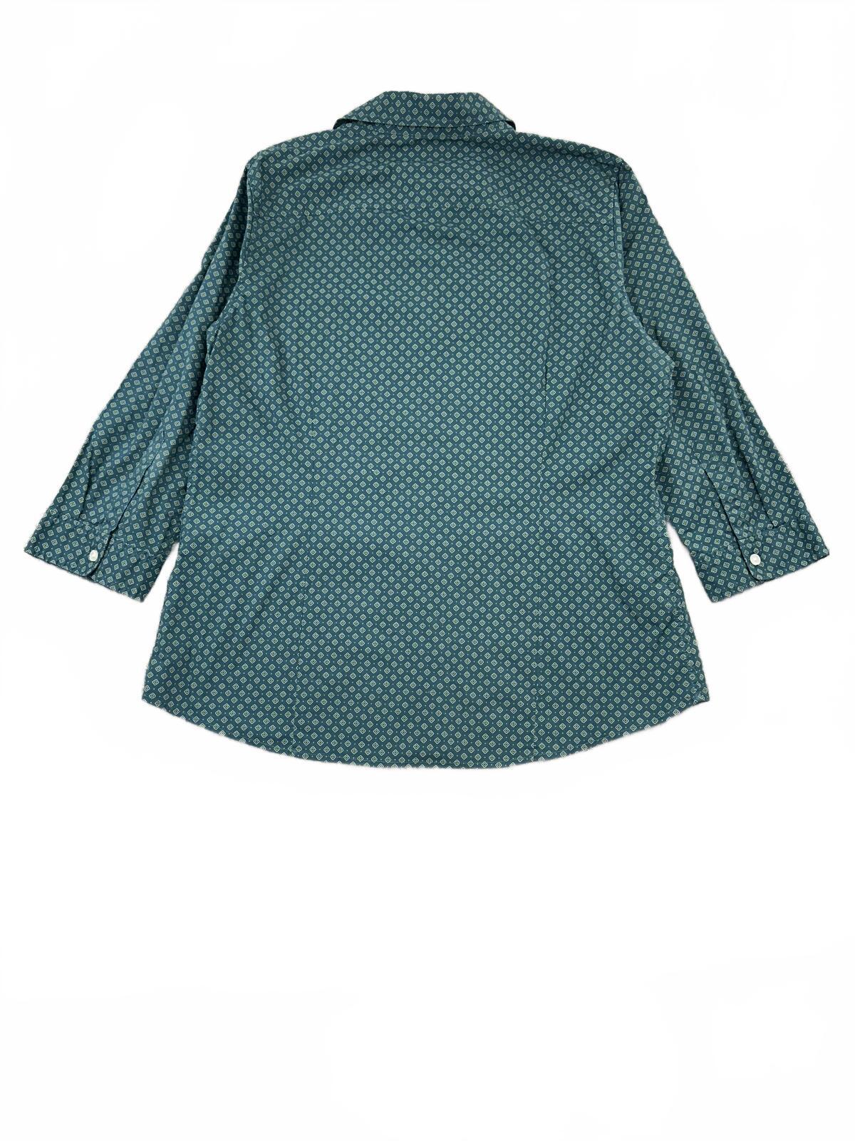 Eddie Bauer Classic Fit Teal Geometric Print Button Down Shirt