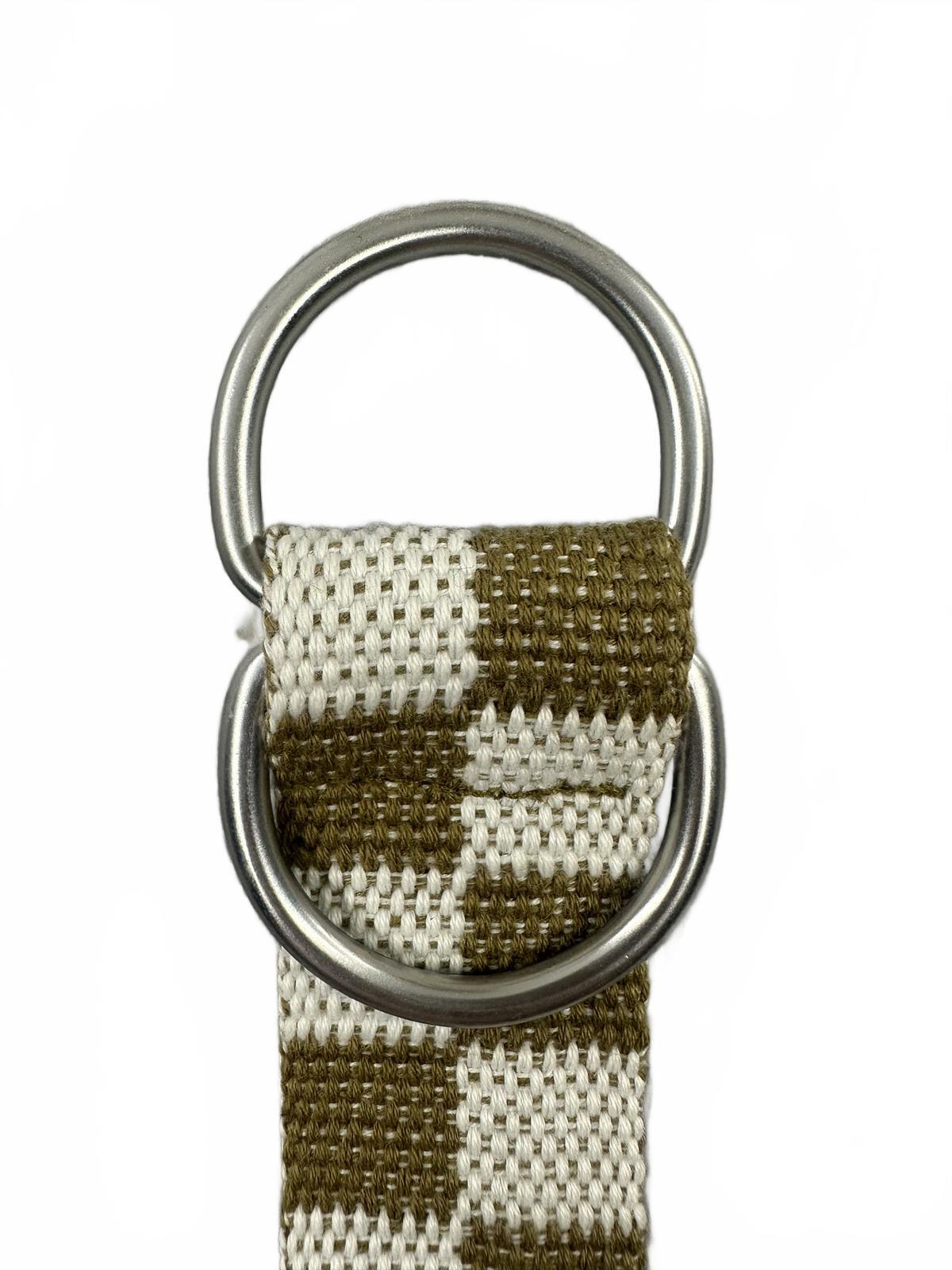 Checkered Woven Belt with Double Ring Buckle