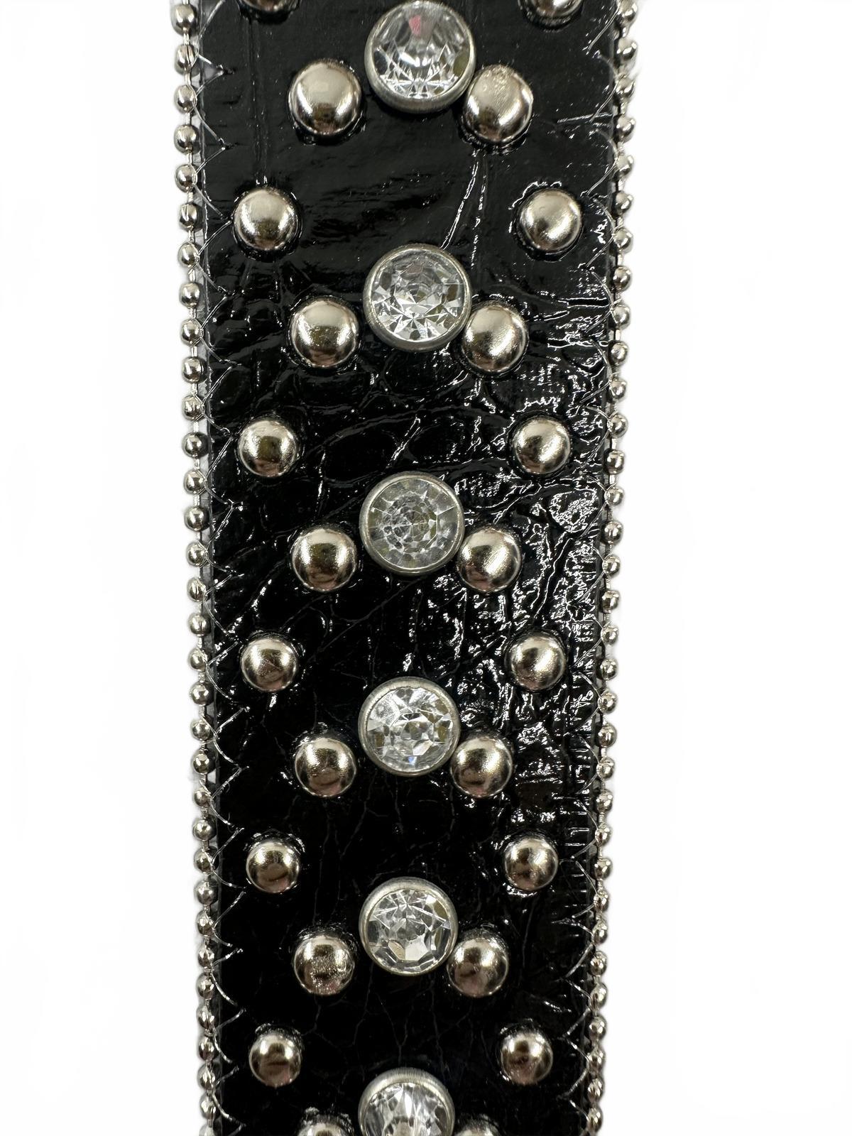 Guess Black Studded Belt with Crystal Accents