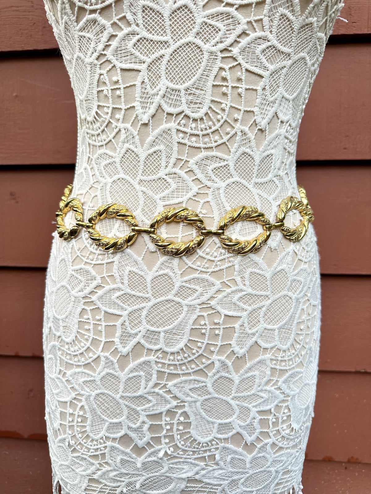 Gold Tone Textured Link Chain Belt